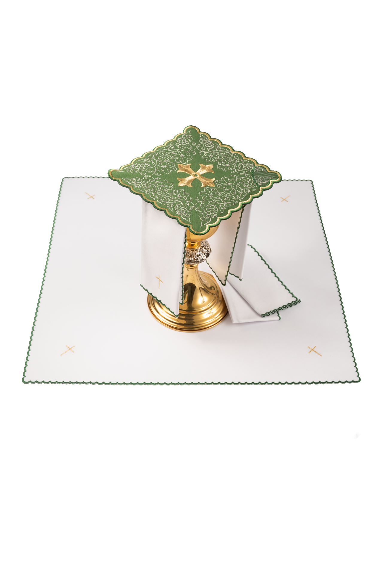 Servicio de altar bordado con motivo de cruz verde