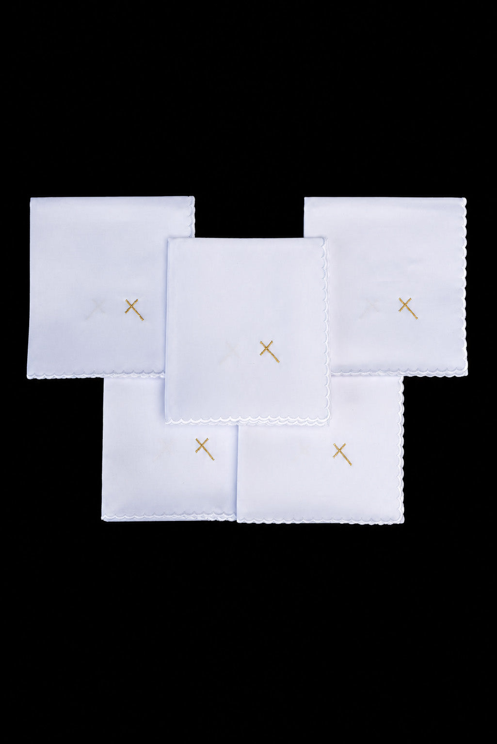 Set de 5 corporales litúrgicos blancos con cruz dorada