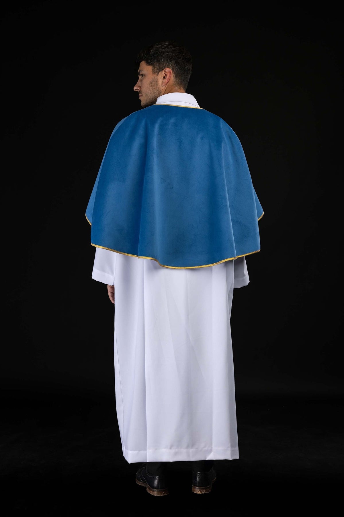 Capa para monaguillos de terciopelo, azul con ribete dorado