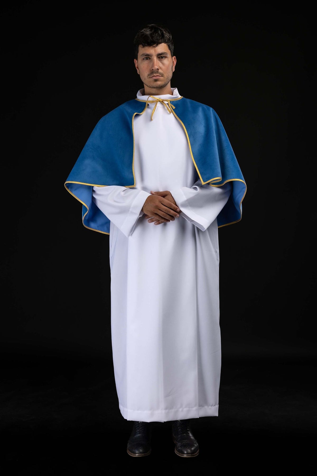Capa para monaguillos de terciopelo, azul con ribete dorado