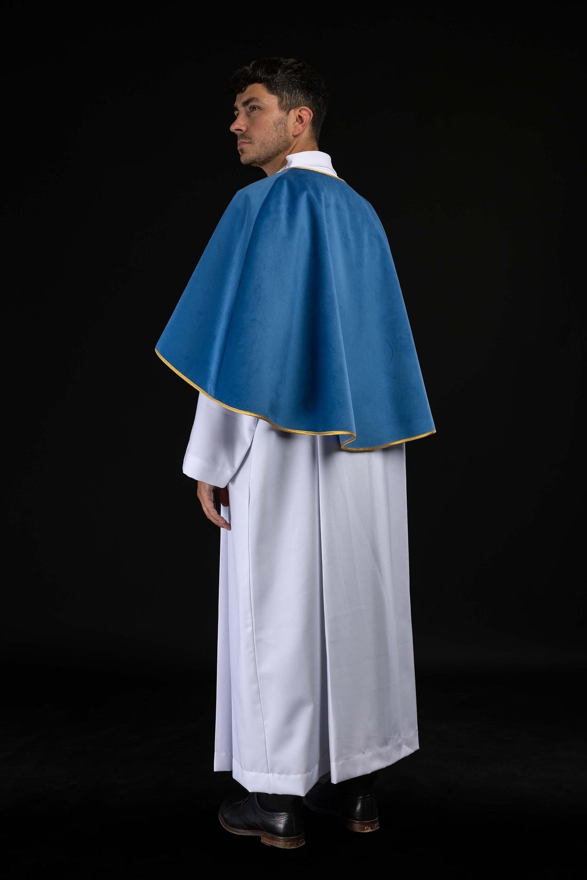 Capa para monaguillos de terciopelo, azul con ribete dorado