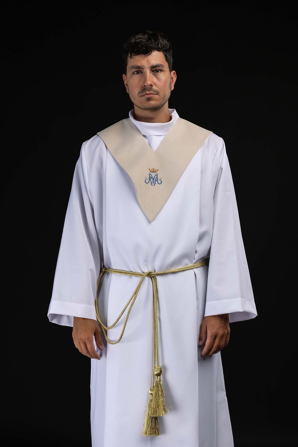 Escapulario para lectores en beige con bordado mariano