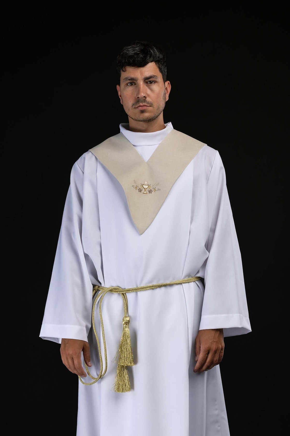 Paliusz para lector beige con bordado de cáliz eucarístico