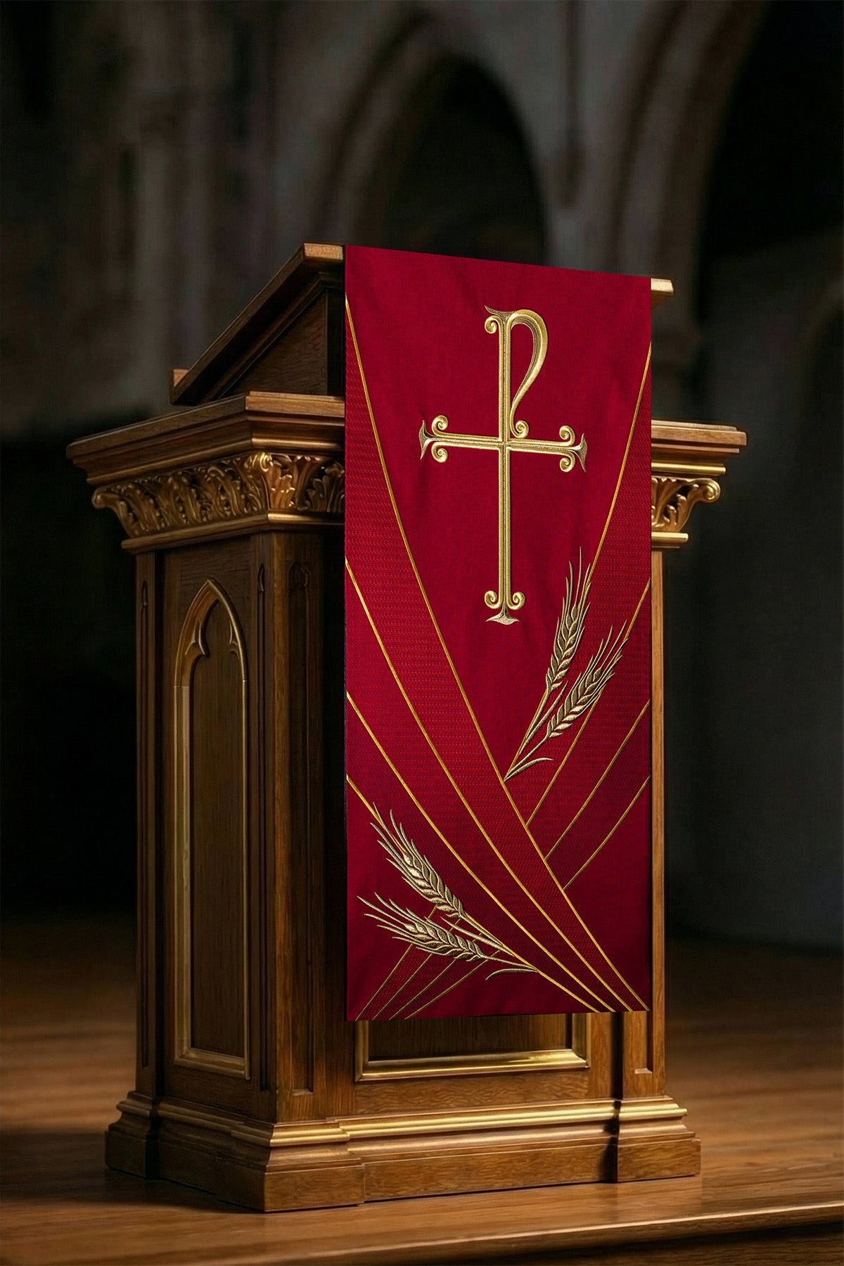 Mantel para ambón con bordado PAX en color rojo