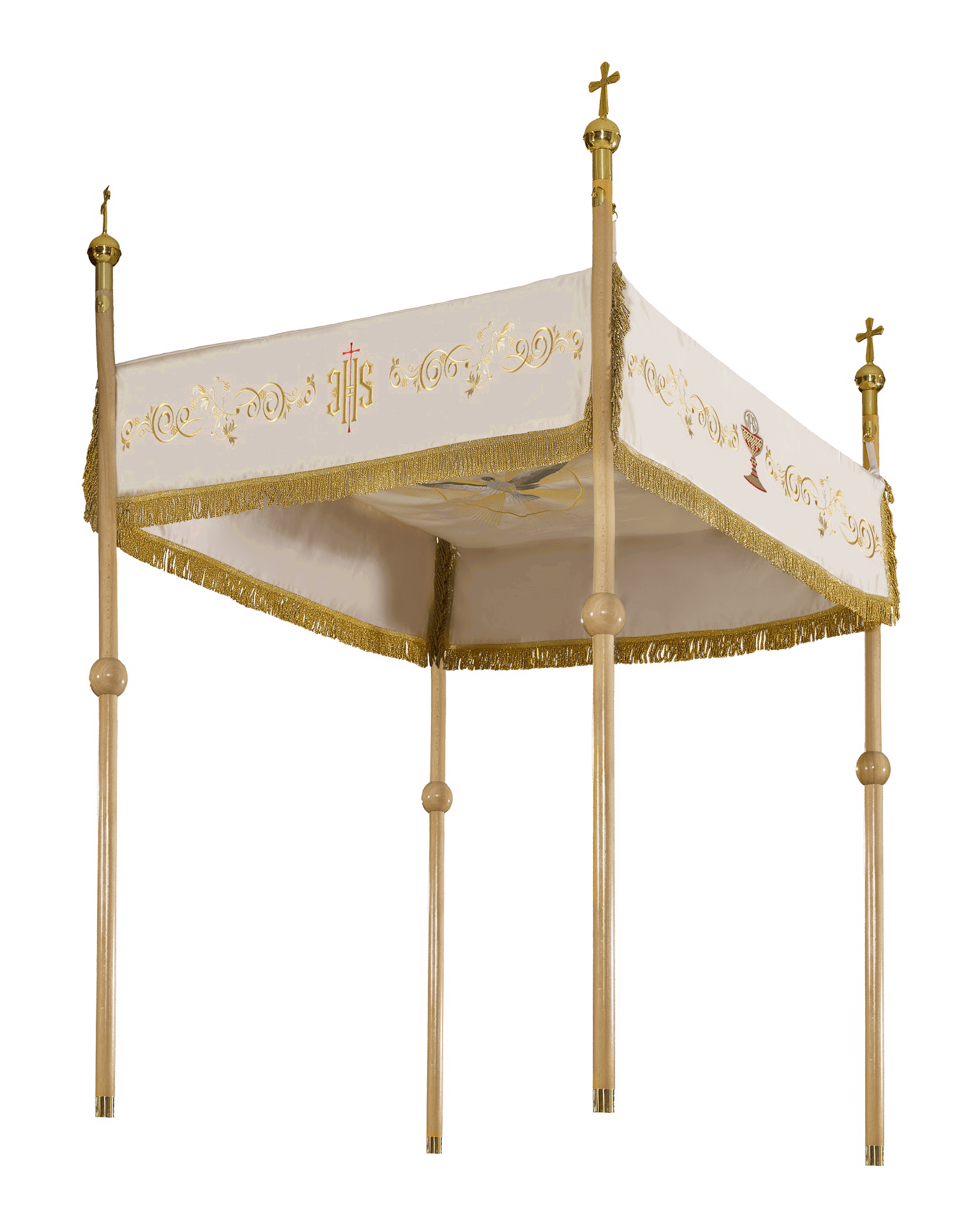 Palio Procesional para Corpus Christi, bordado Agnus Dei, IHS y cáliz, 140 × 160 cm