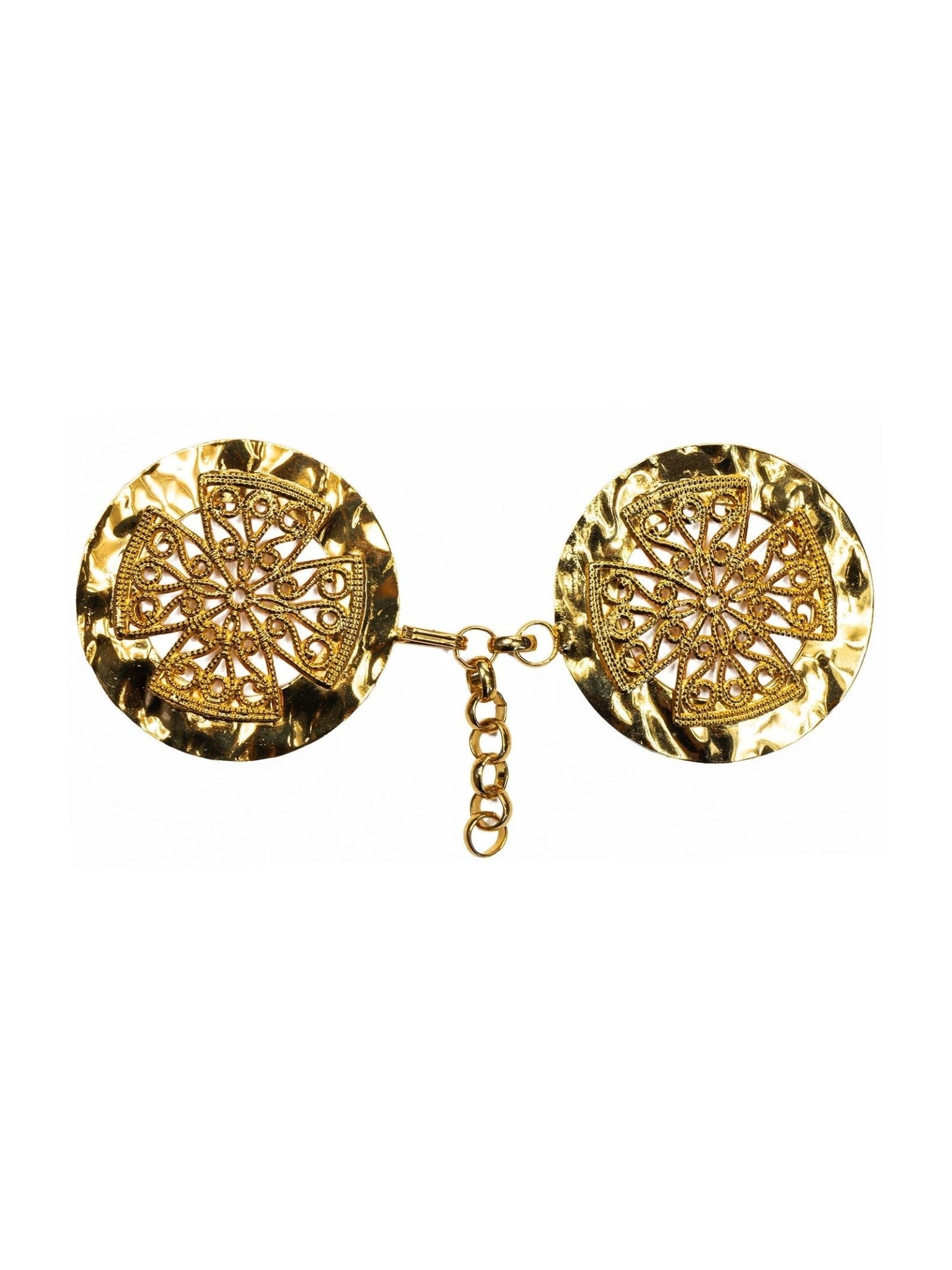 Broche dorado para capa y velo con símbolo de cruz