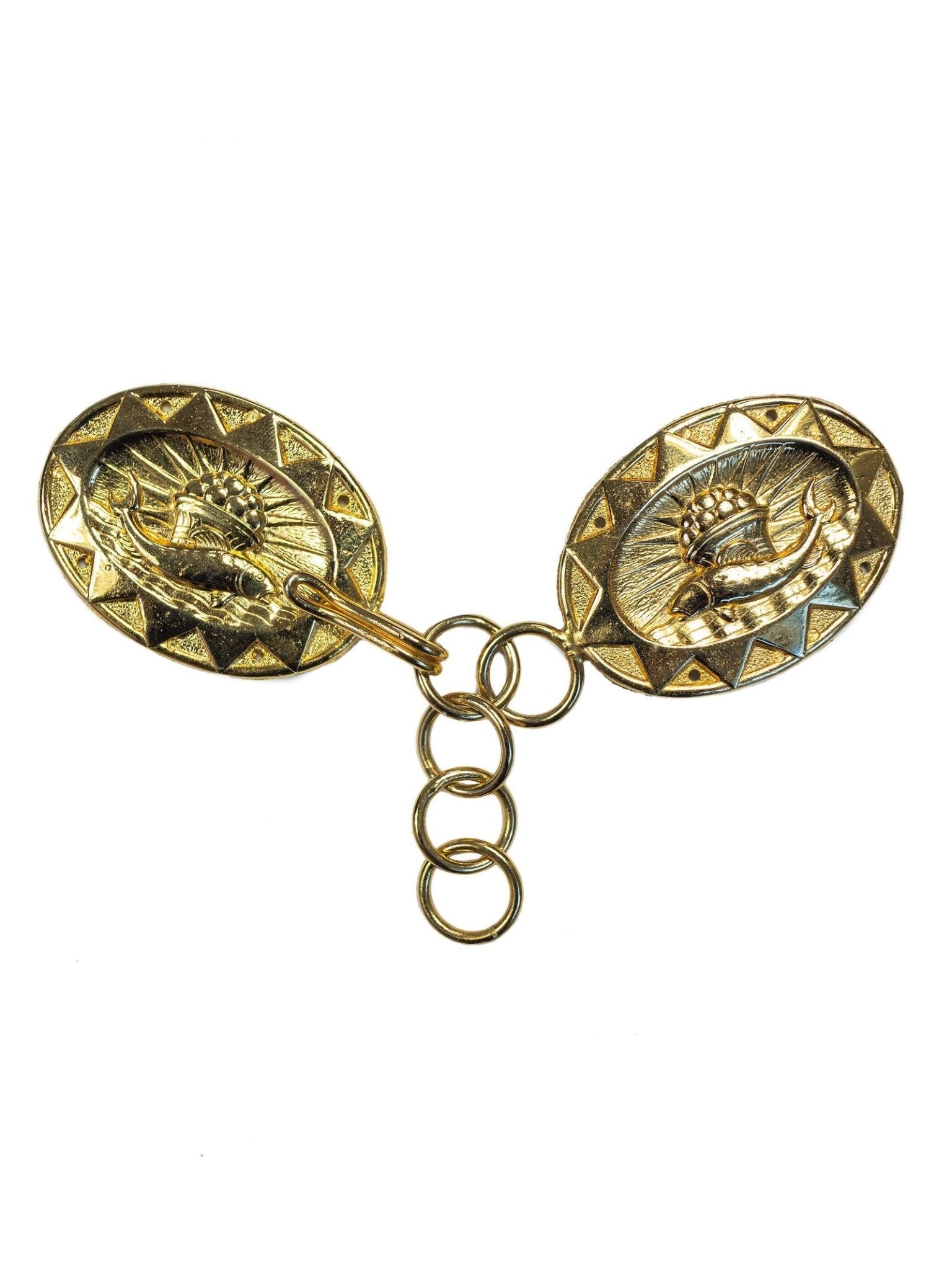 Broche dorado para capa y velo con símbolo de pez