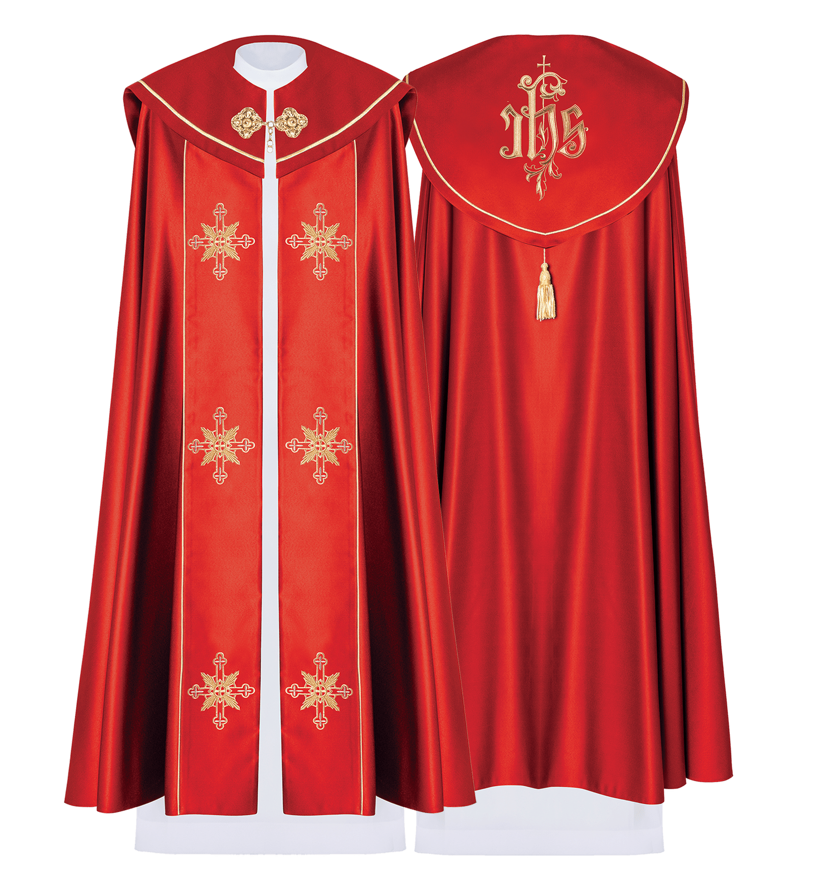 Capa pluvial roja con bordado IHS