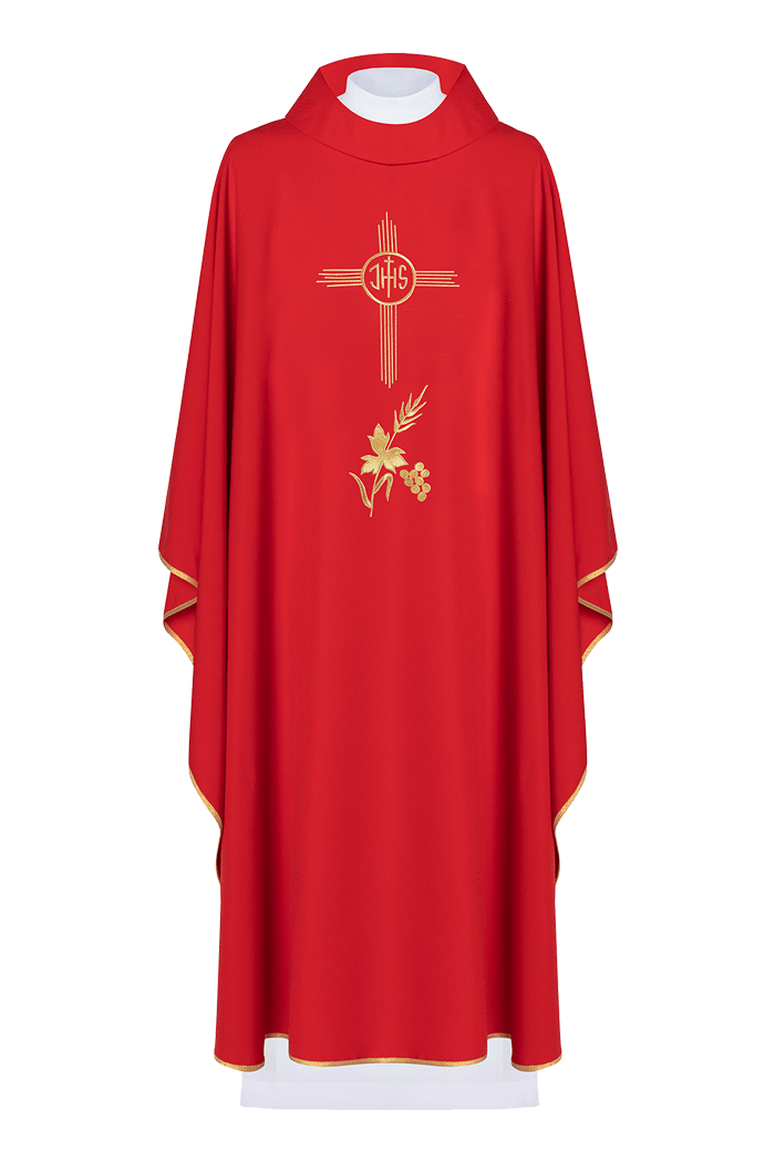 Casulla roja con bordado IHS
