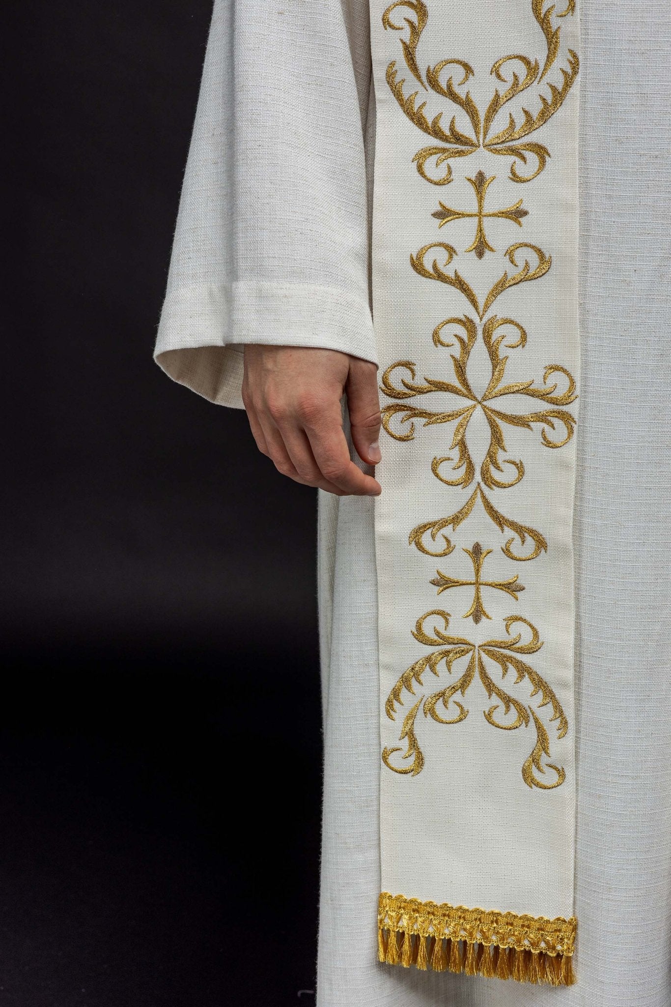 Estola con bordado del corazón de Jesús y María Crudo