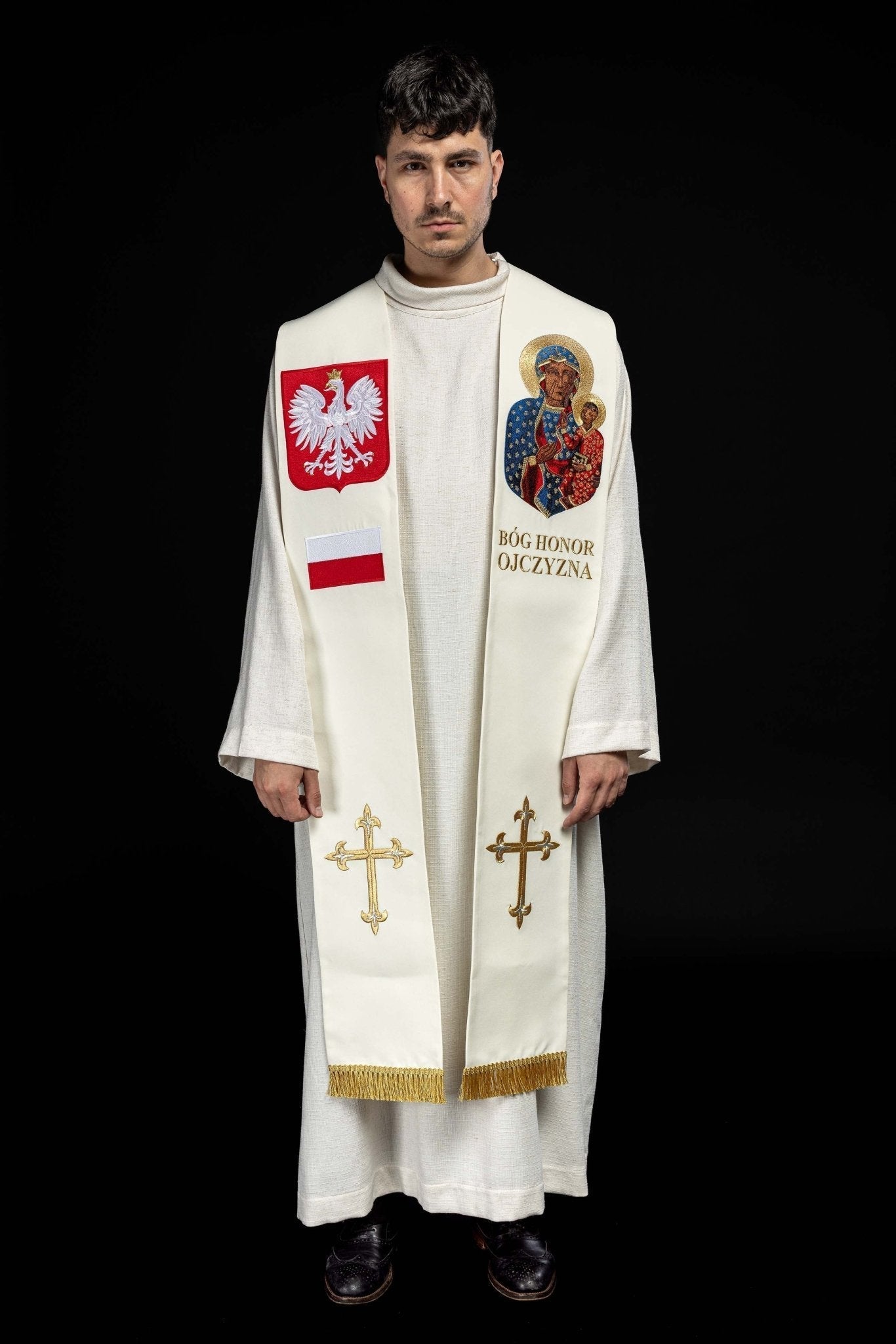 Estola marfil bordada de Nuestra Señora de Czestochowa