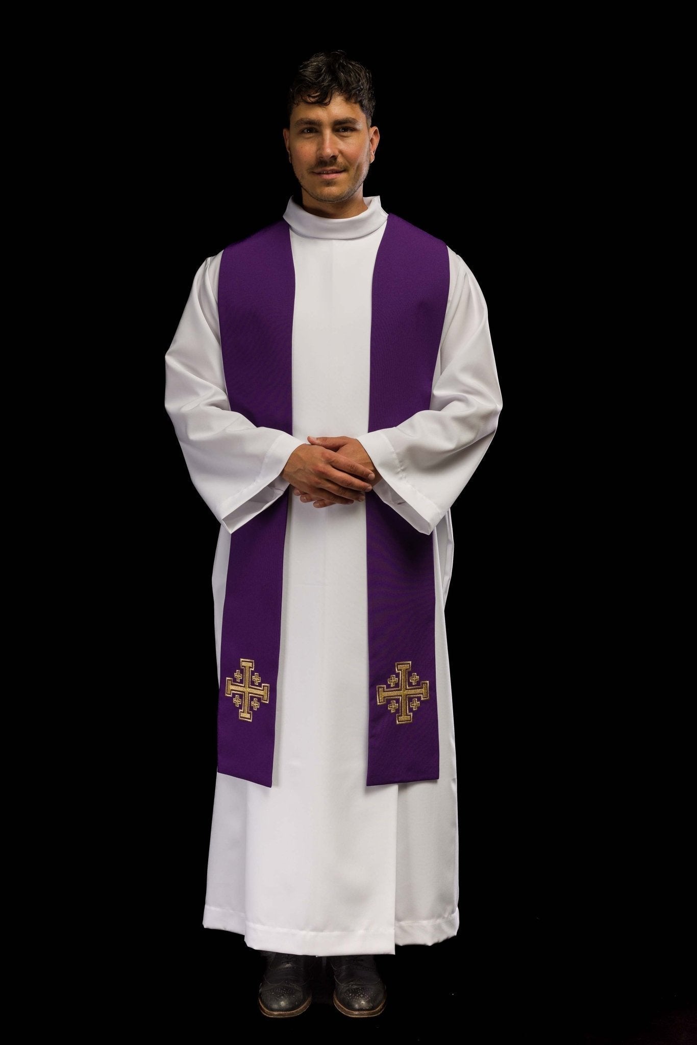 Estola morada con bordado Cruz de Jerusalén