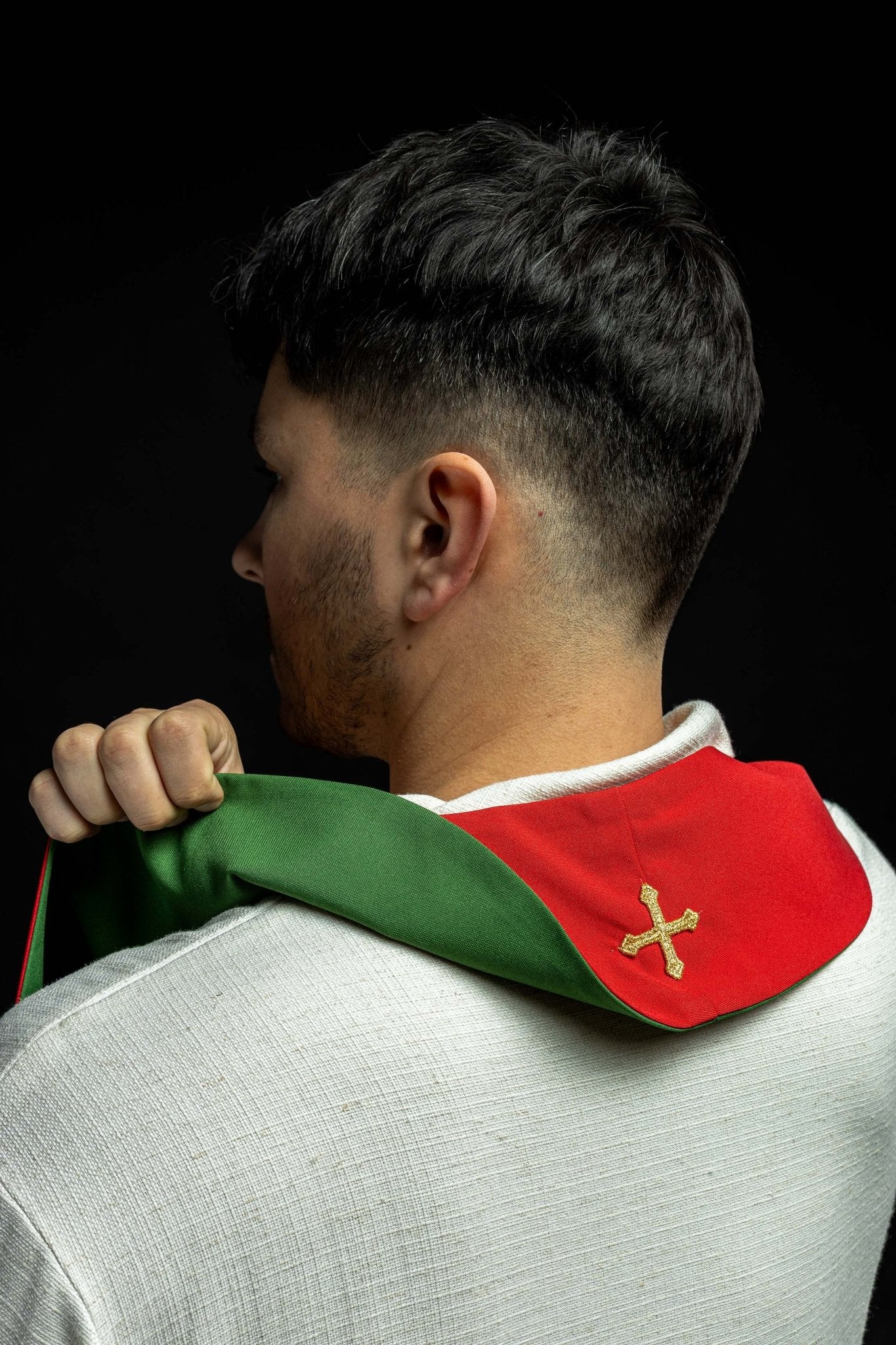 Estola reversible verde-roja bordado Cruz de Jerusalén