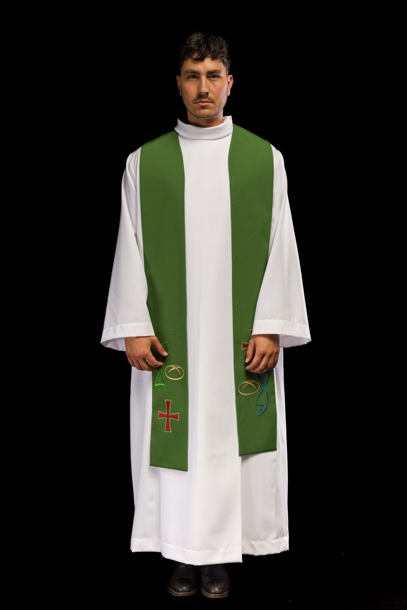 Estola verde con bordado Cruz, Pan y Pescado