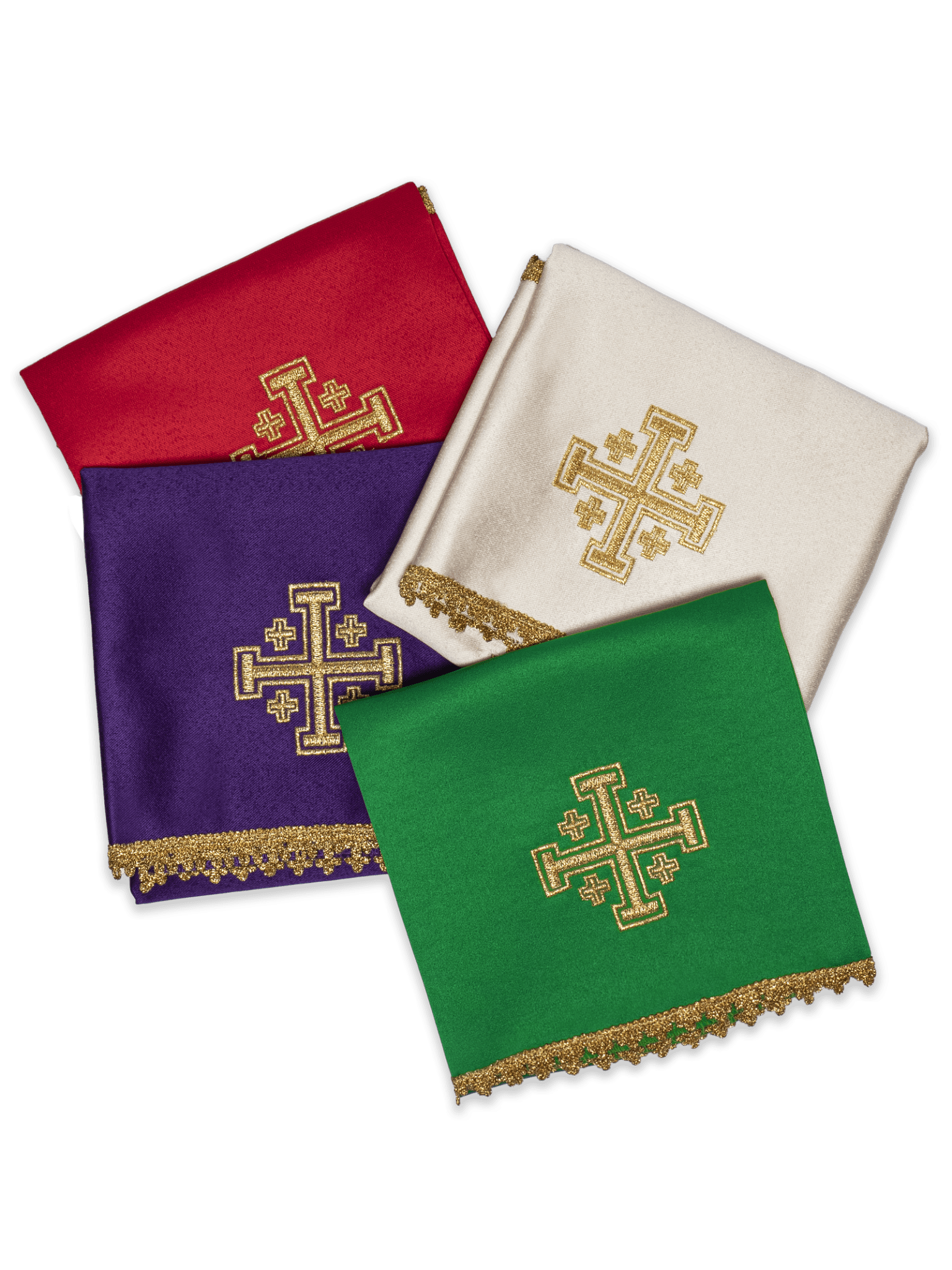 Juego 4 piezas cubre cáliz con bordado Cruz de Jerusalén - cuatro colores