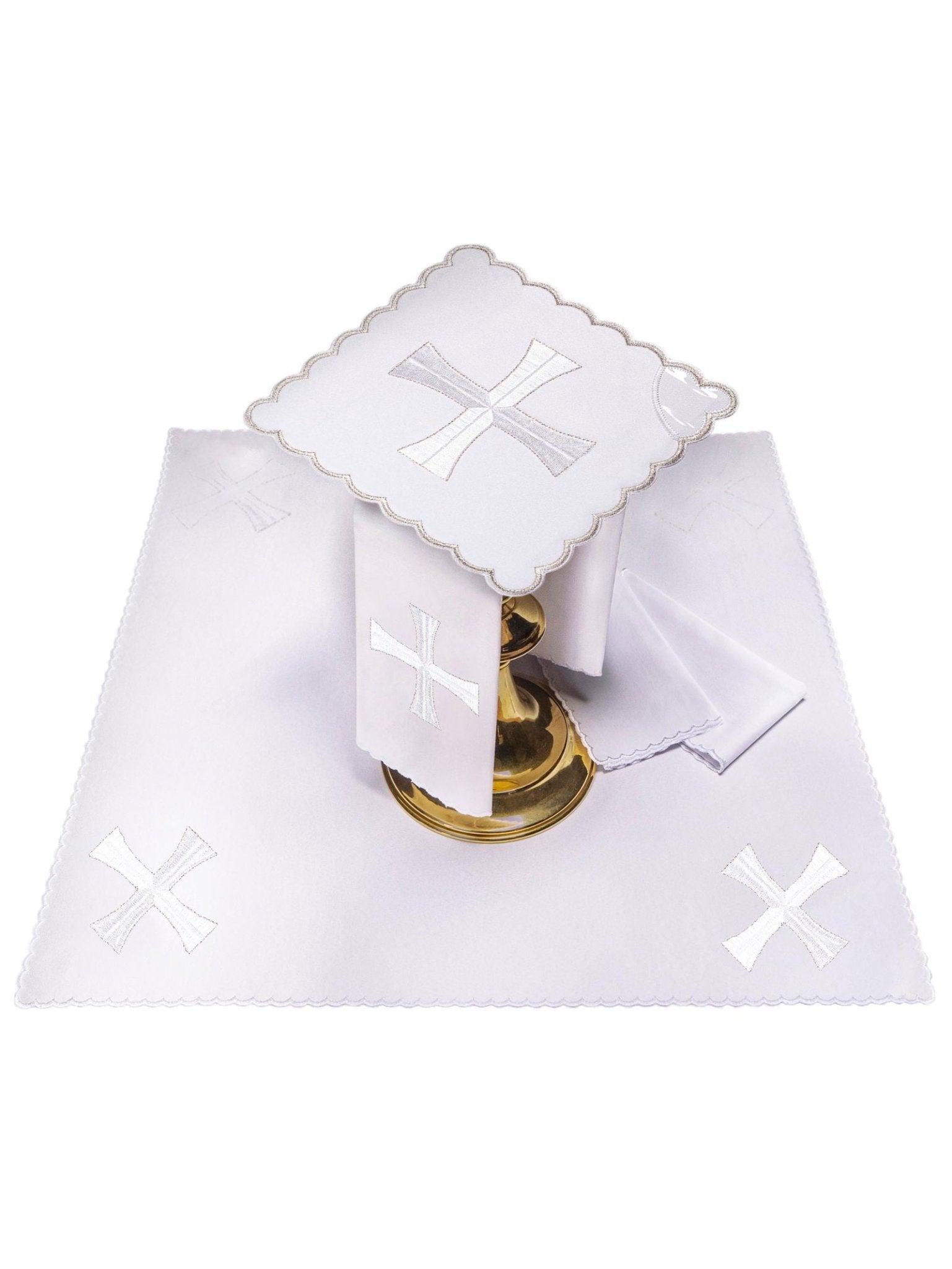Juego de altar bordado con ribete plateado