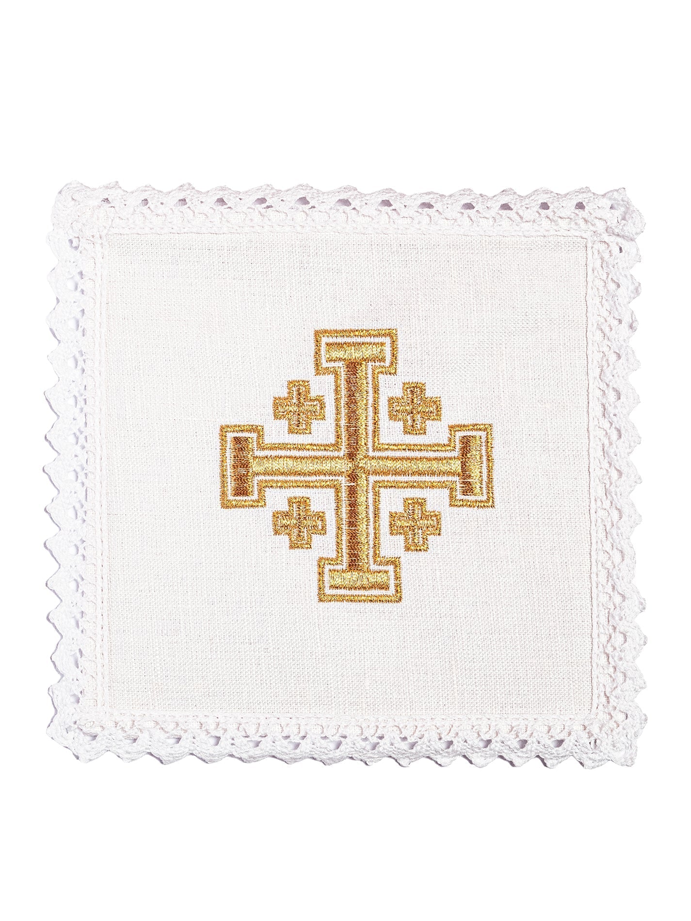 Juego de altar lino bordado Cruz de Jerusalén
