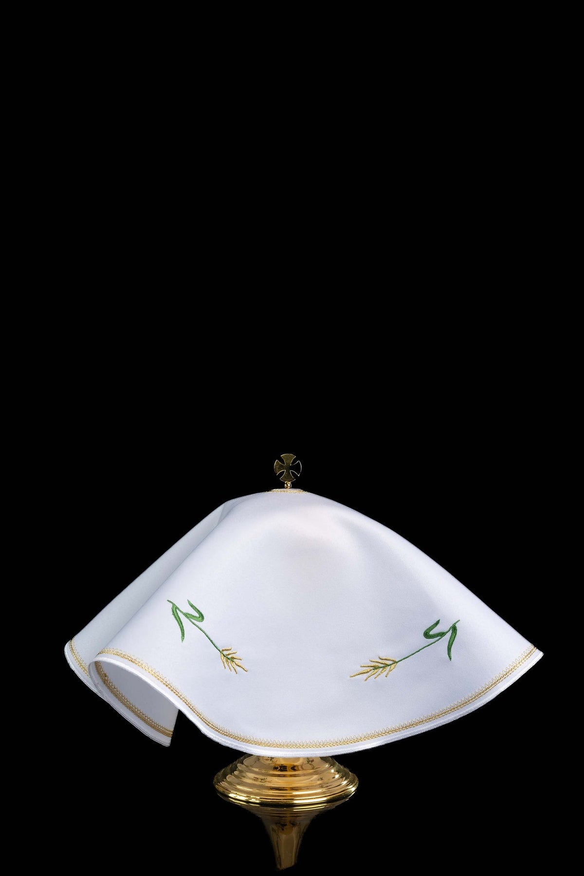 Velo para copón blanco, vista posterior con espigas doradas bordadas