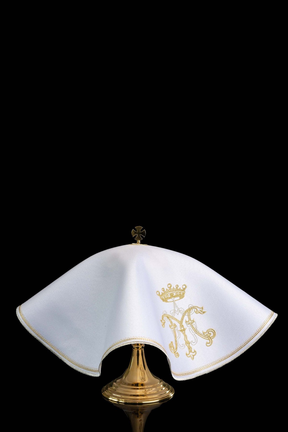 Velo para copón blanco, vista posterior con borde dorado