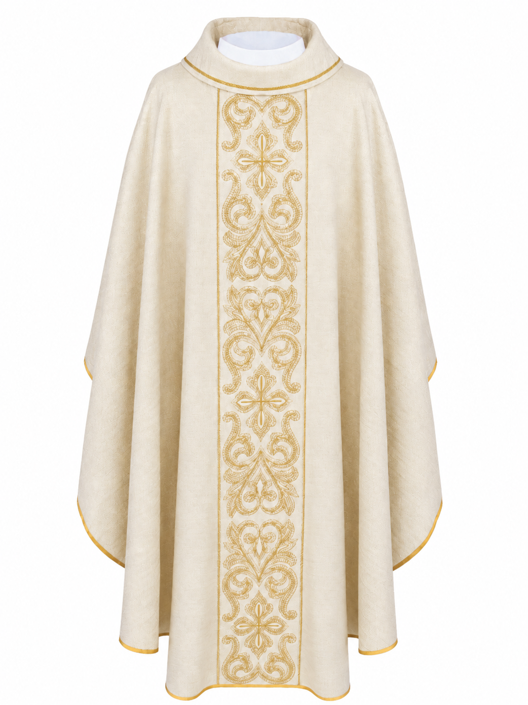 Casulla beige con bordado dorado y cruces