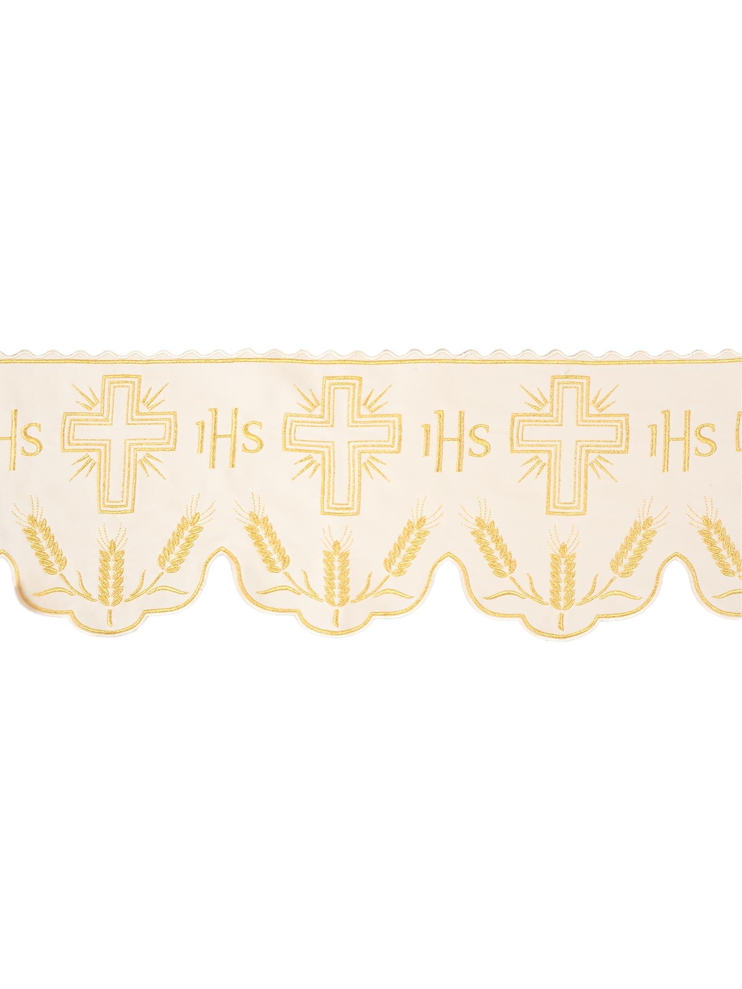 Puntilla de altar con bordado Cruz e IHS- crudo