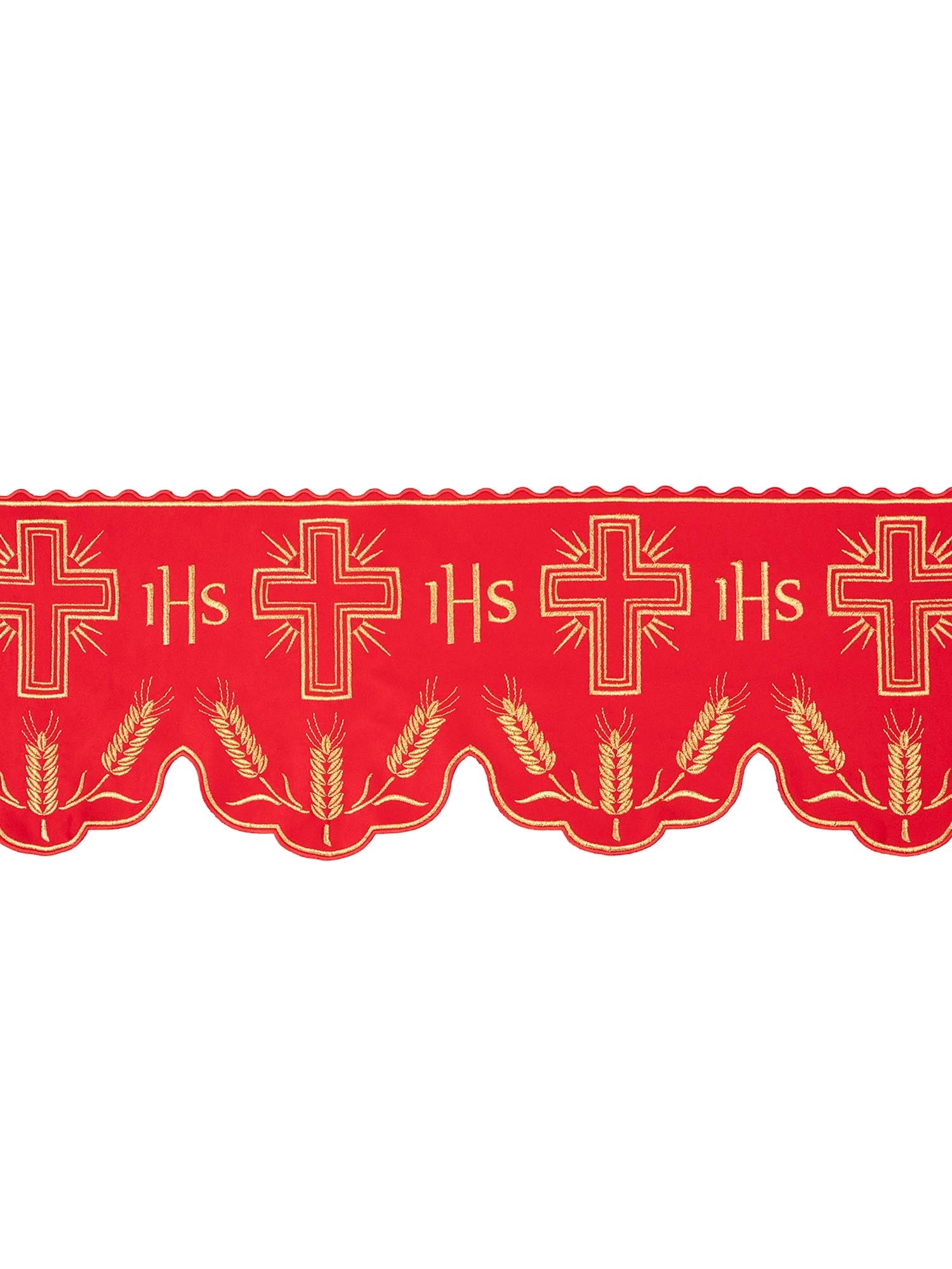 Puntilla de altar con bordado Cruz e IHS- rojo