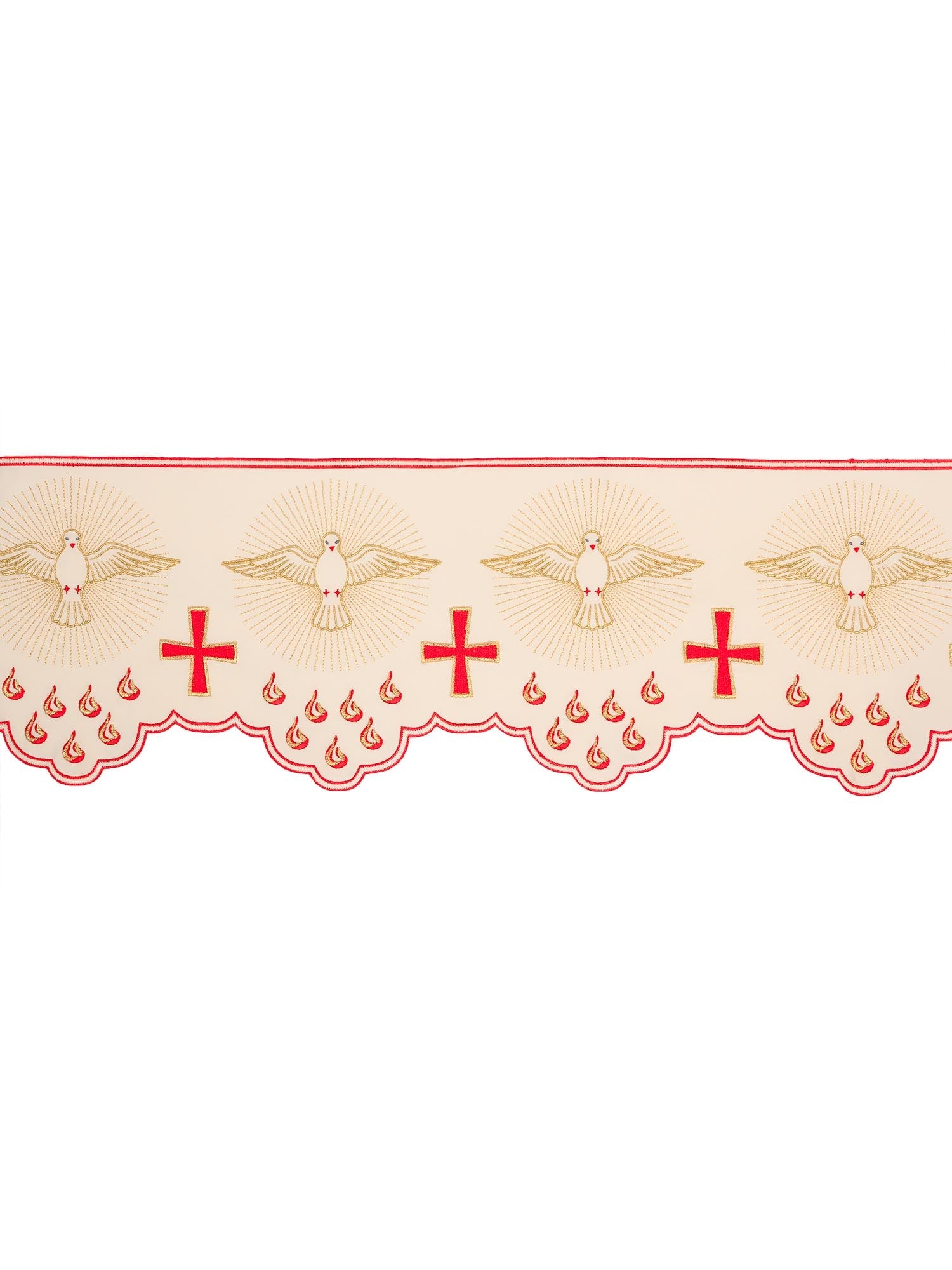 Puntilla de altar con bordado Espíritu Santo con llamas - marfil