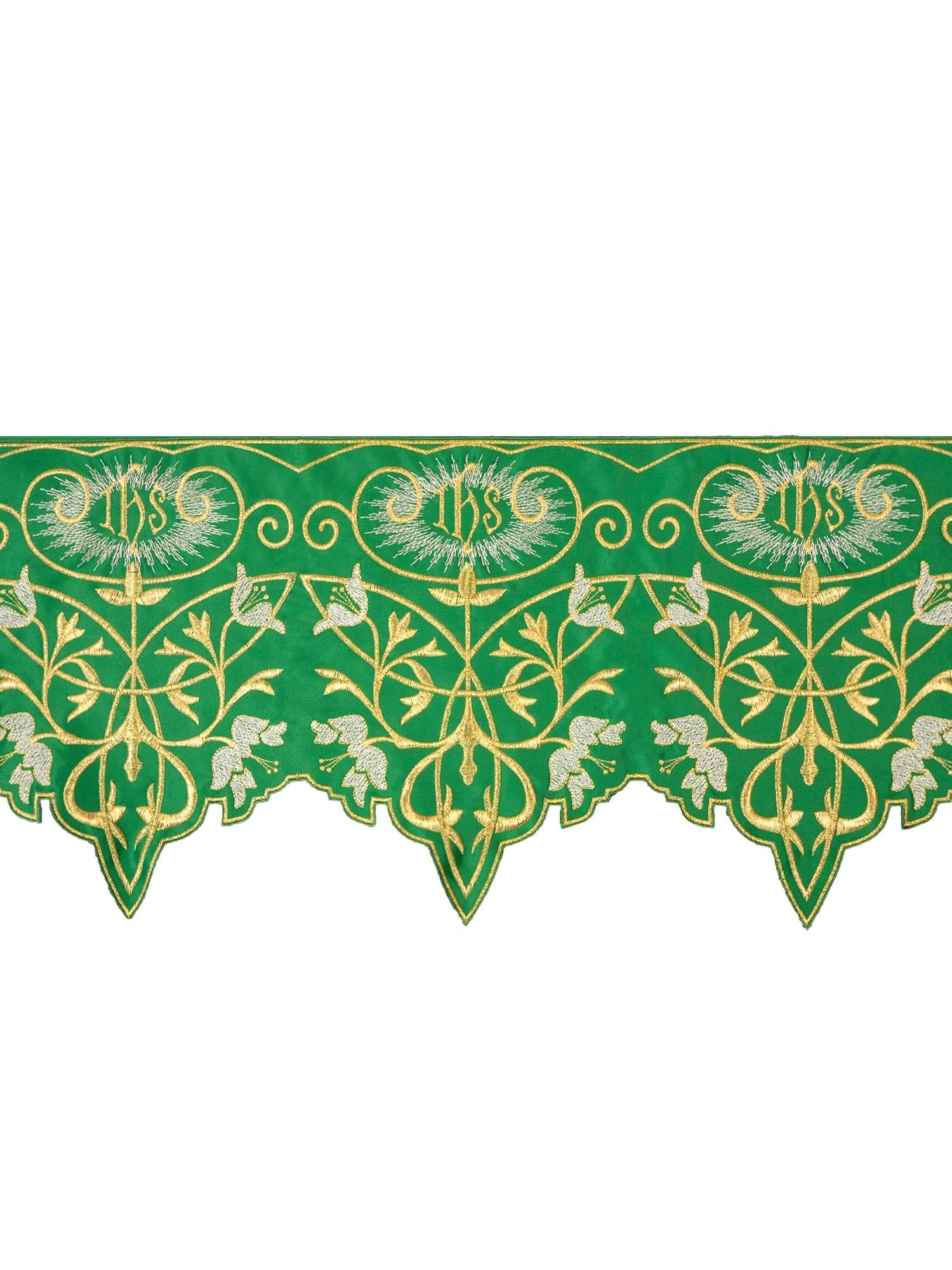 Puntilla de altar con bordado IHS - verde