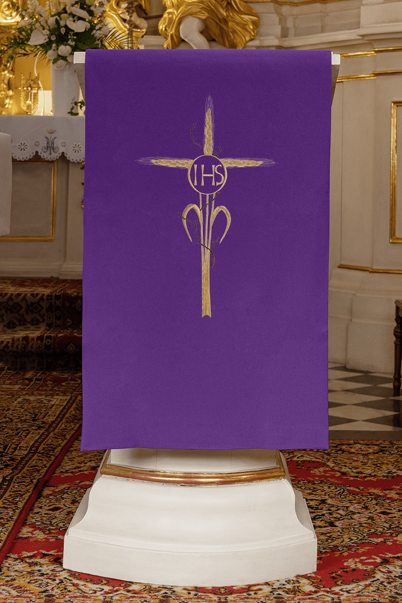 Púrpura cubre ambon con bordado dorado Cruz - morado