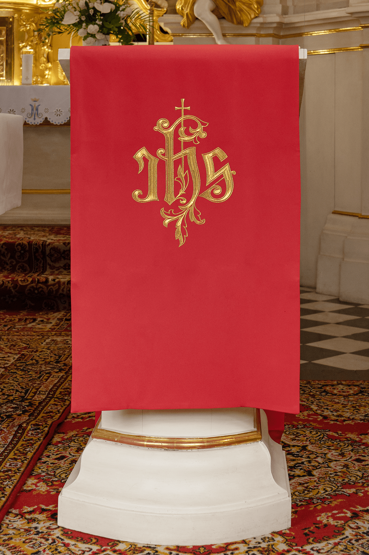 Rojo cubre ambon con bordado clásico IHS - rojo