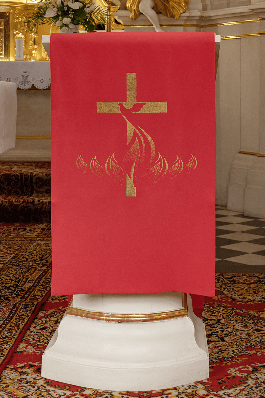 Rojo cubre ambon con bordado Cruz y Fuego