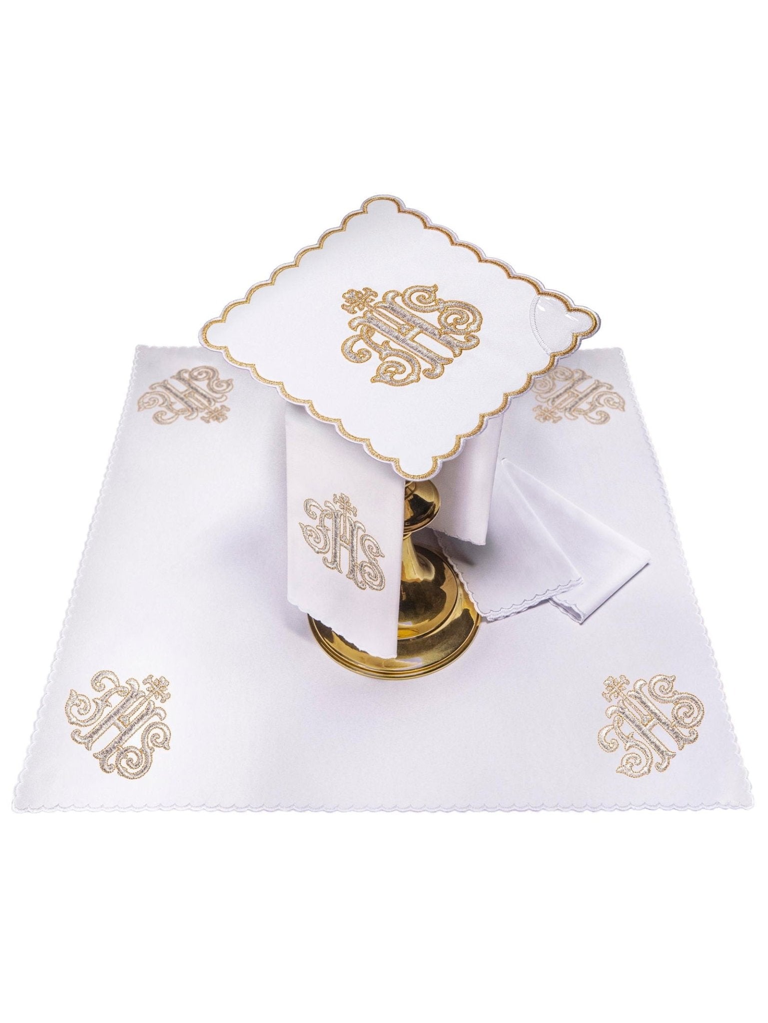 Servicio de altar bordado IHS dorado