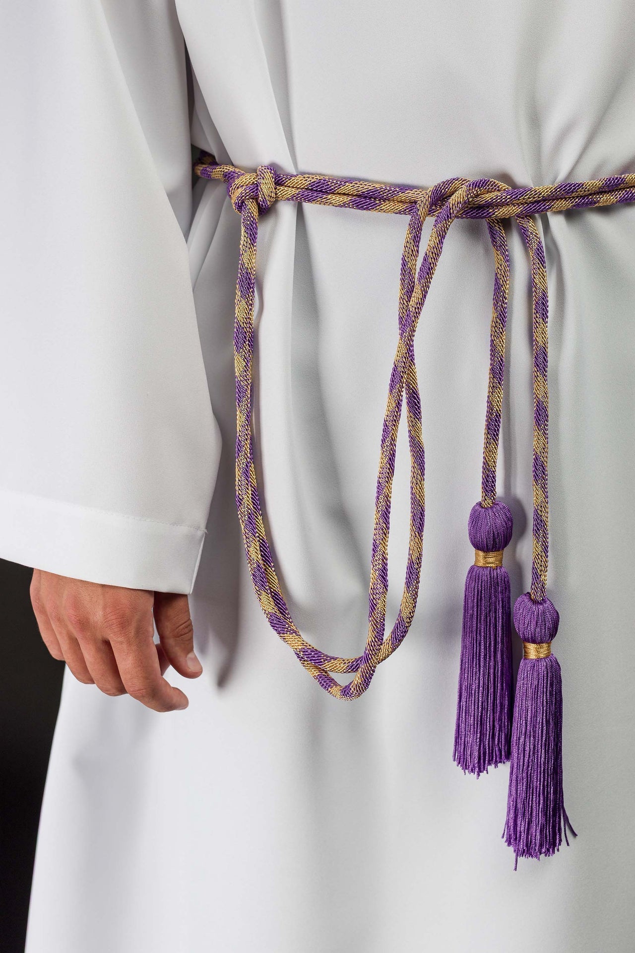 Cíngulo litúrgico morado y dorado premium
