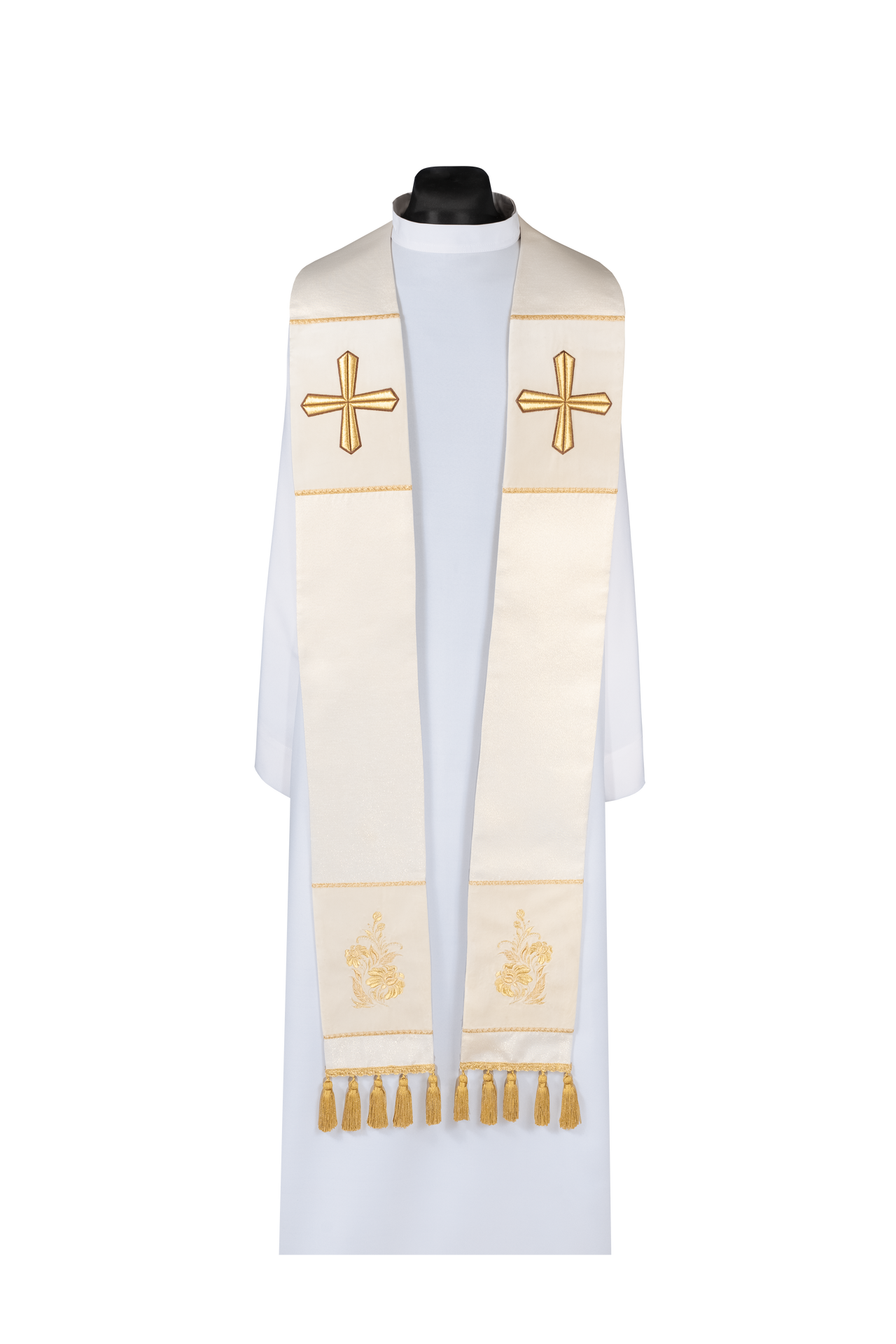 Estola sacerdotal bordada con cruz color crudo