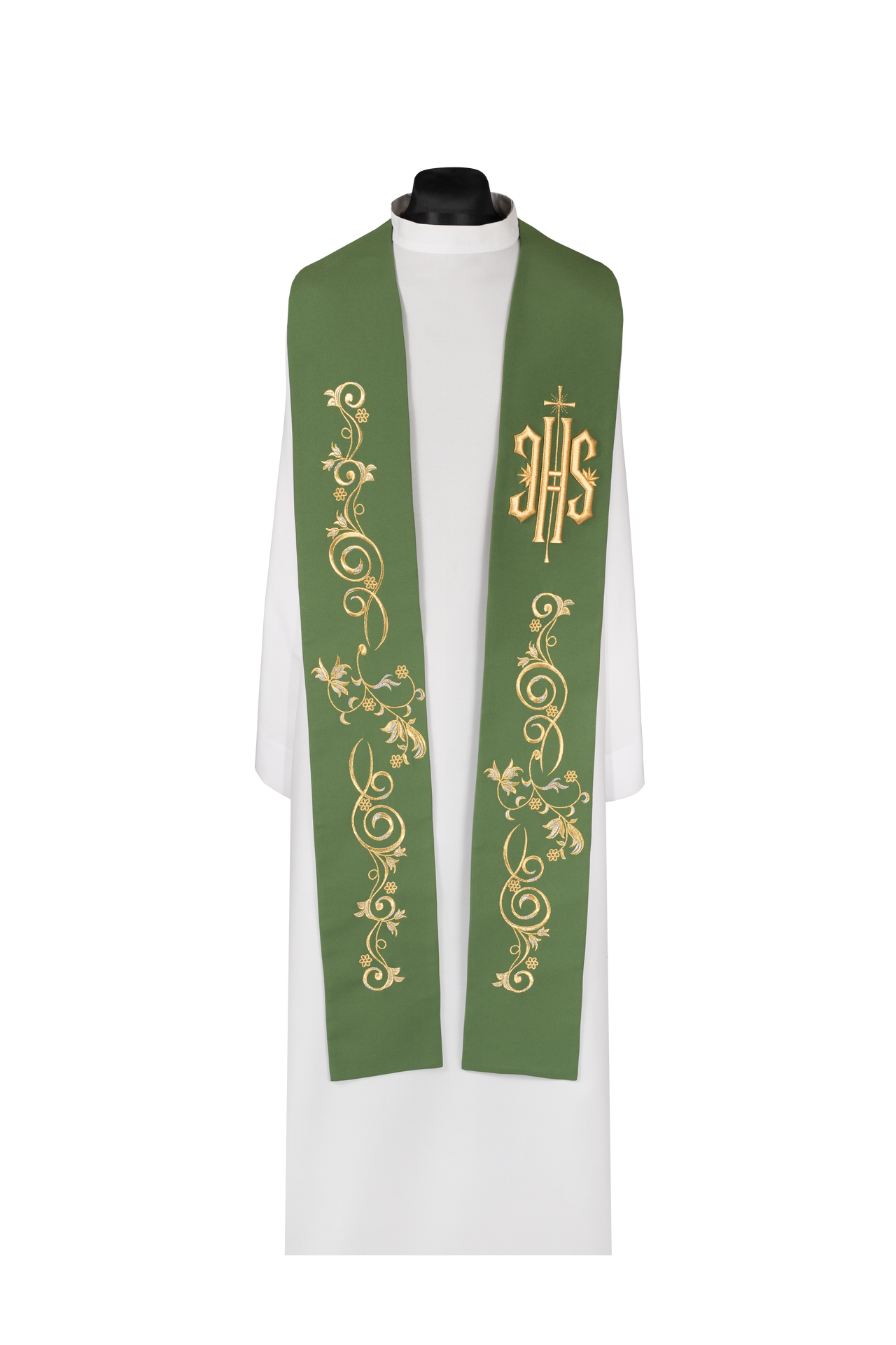 Estola sacerdotal bordada con IHS verde