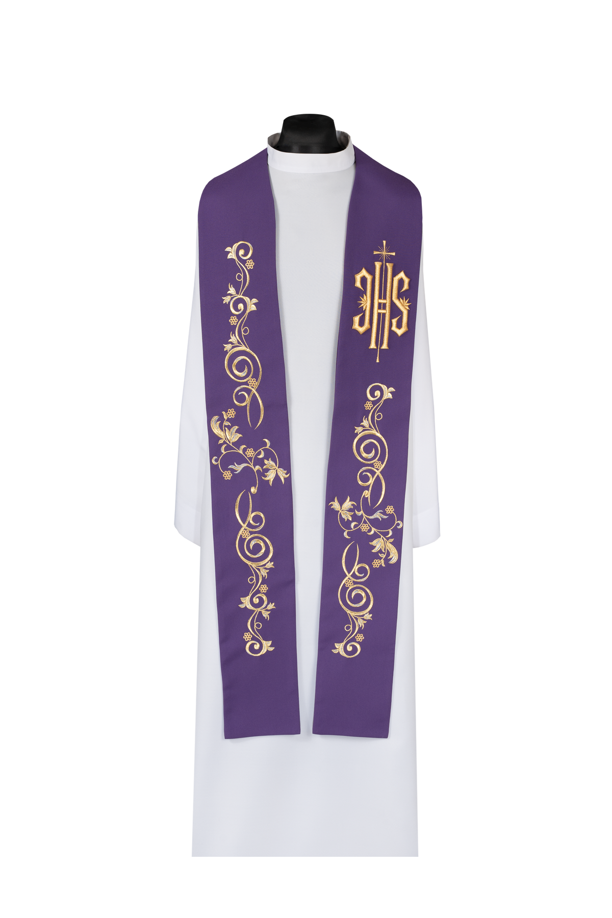 Estola sacerdotal bordada con IHS violeta