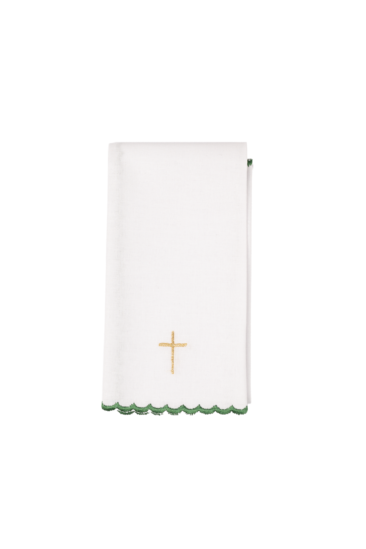Servicio de altar bordado con motivo de cruz verde