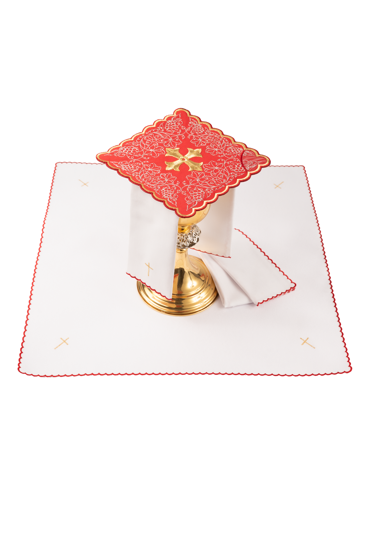 Servicio de altar bordado con motivo de cruz rojo