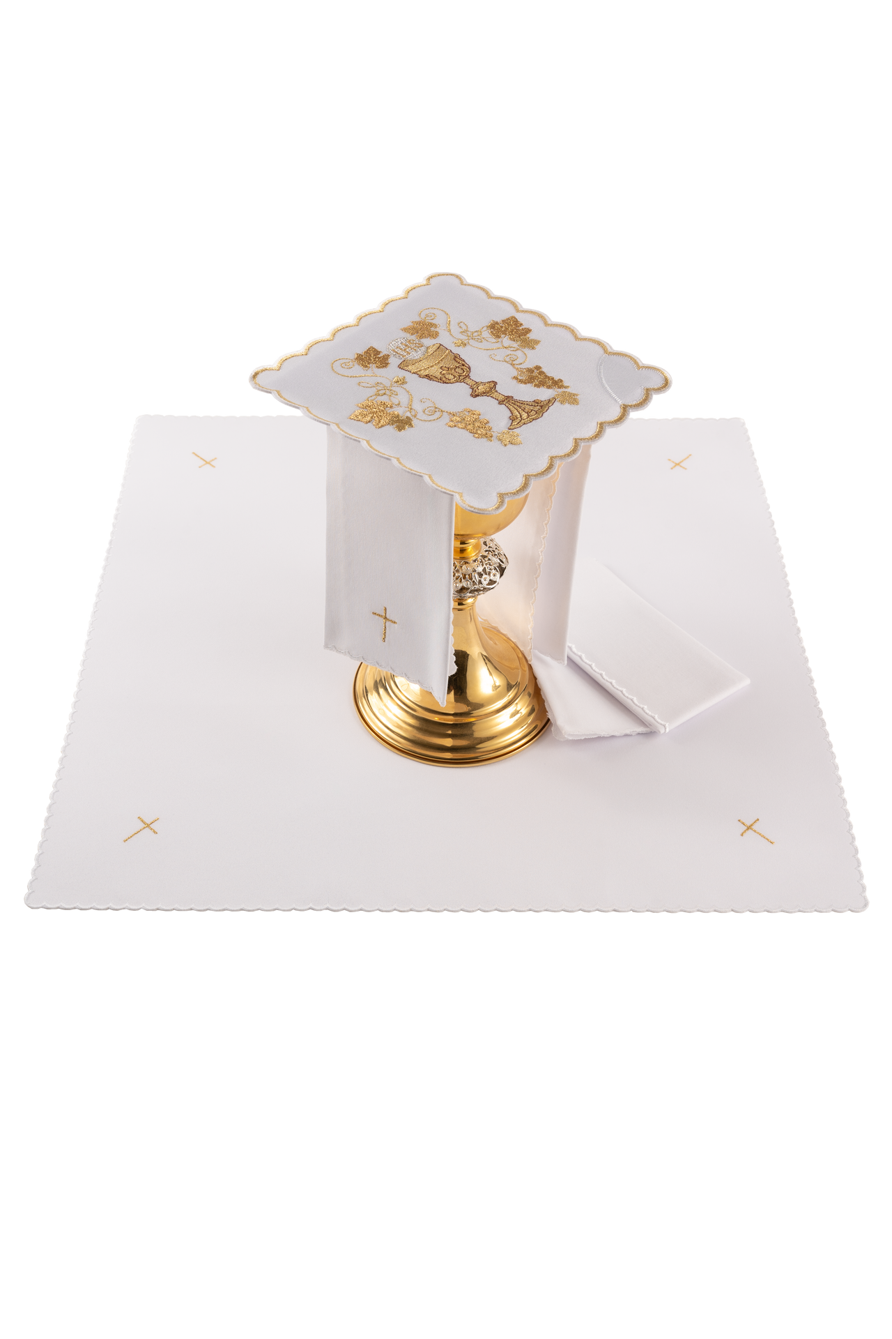Servicio de altar bordado con motivo de cáliz