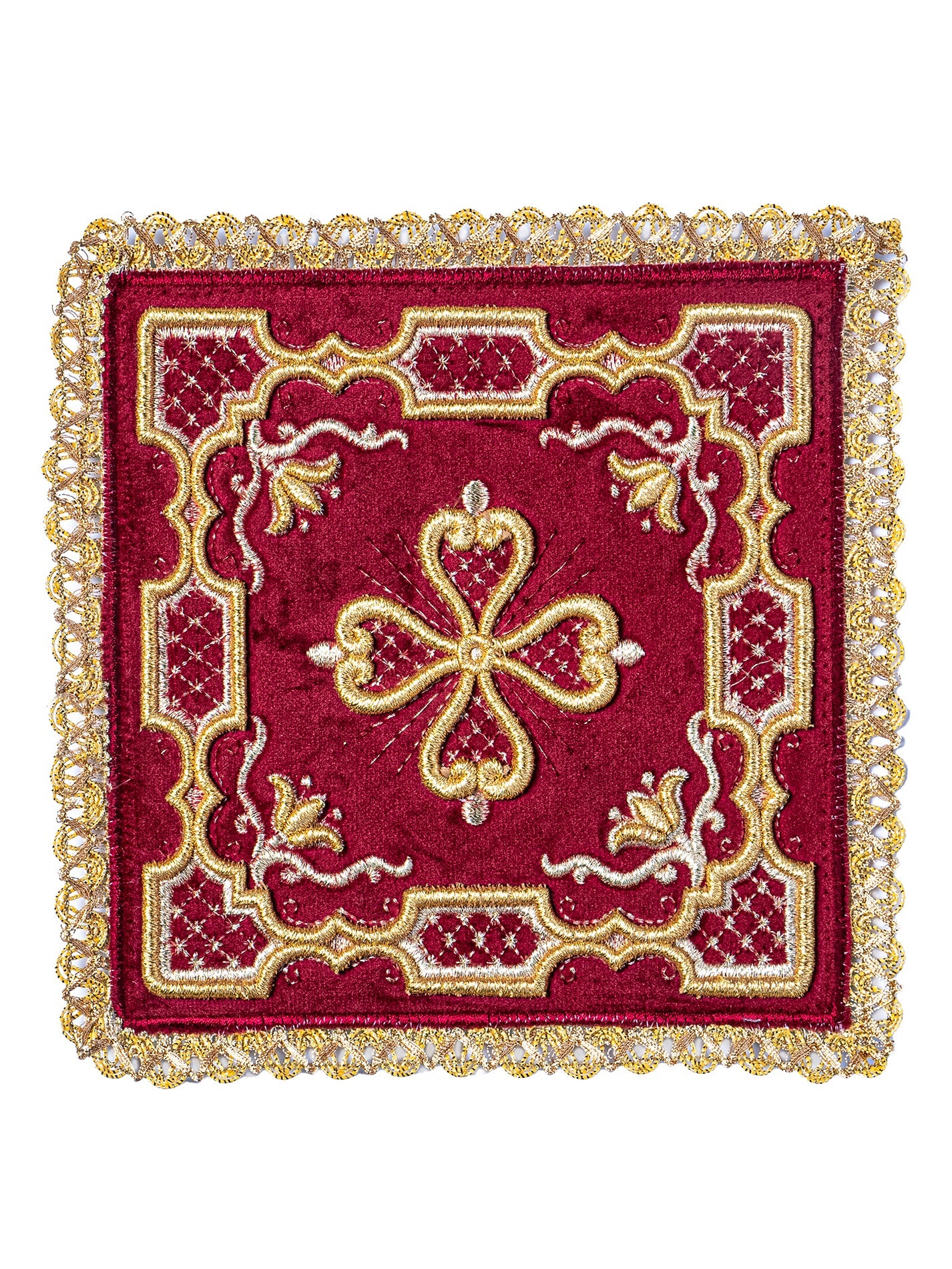 Servicio de altar bordado de terciopelo rojo