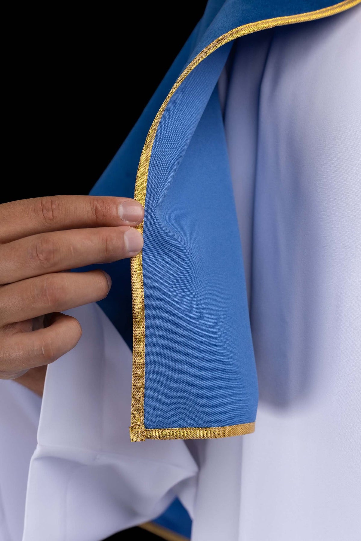 Capa para monaguillos de terciopelo, azul con ribete dorado