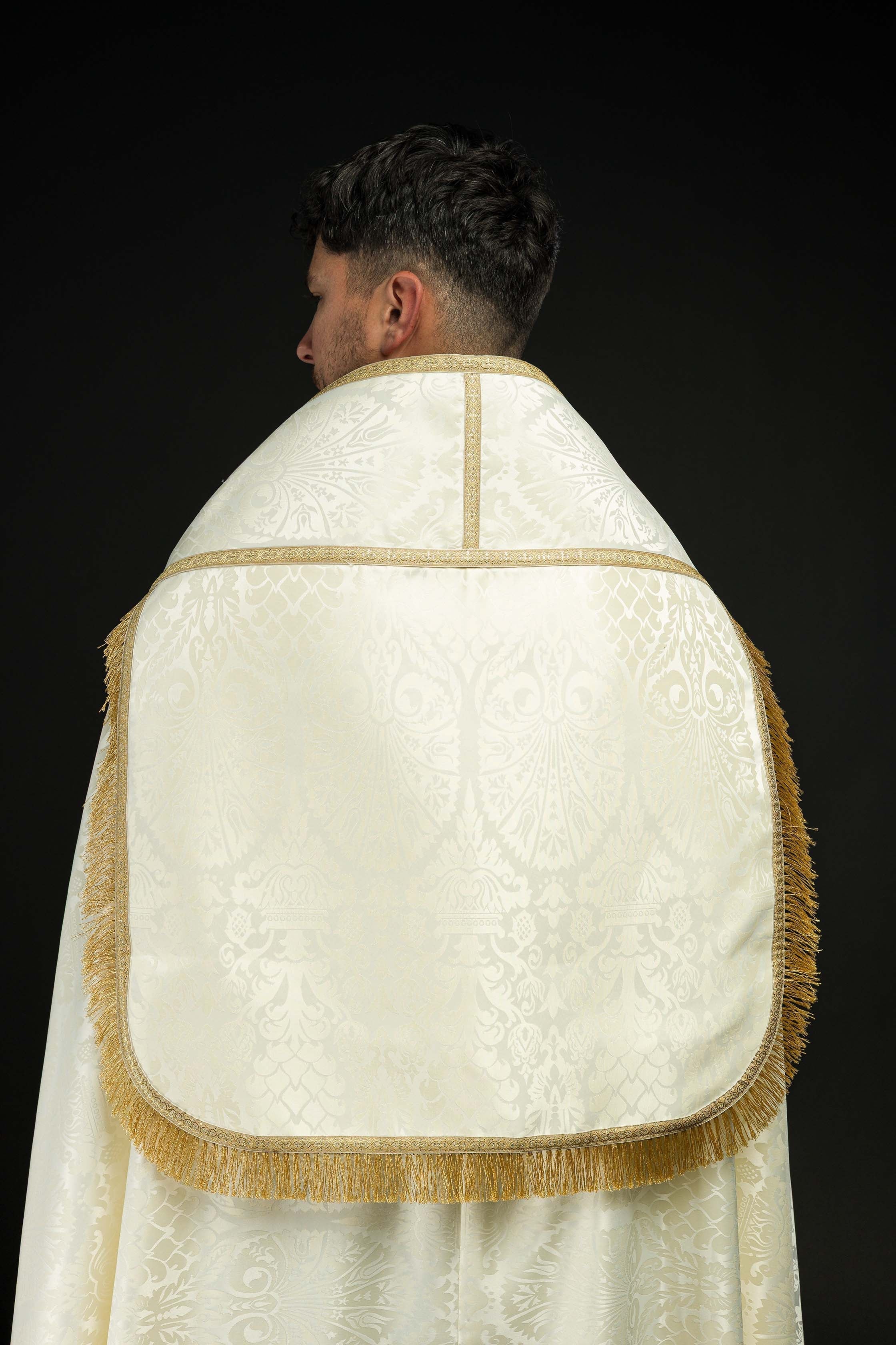 Capa pluvial romana lisa de jacquard color ecru