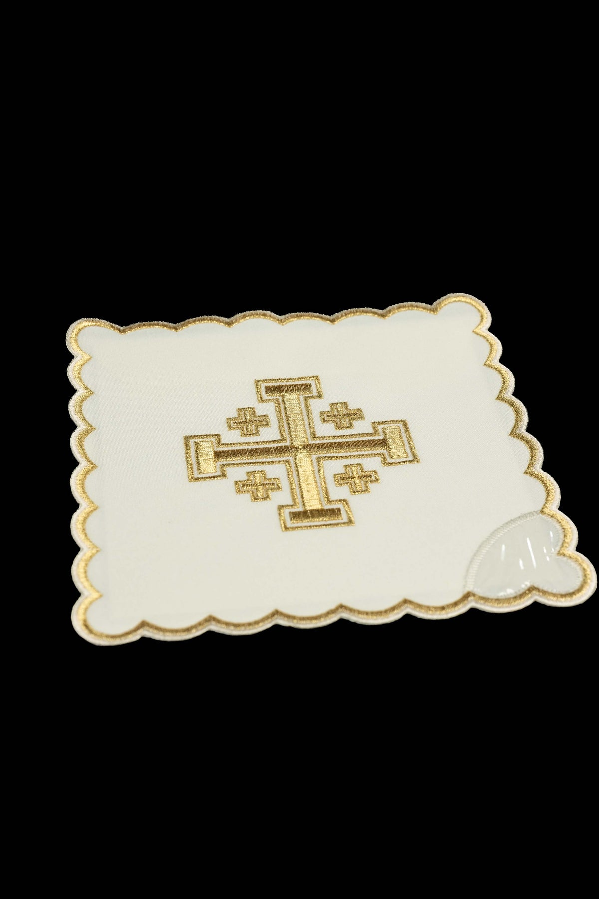 Juego de cuatro palias de cáliz con bordado de la Cruz de Jerusalén
