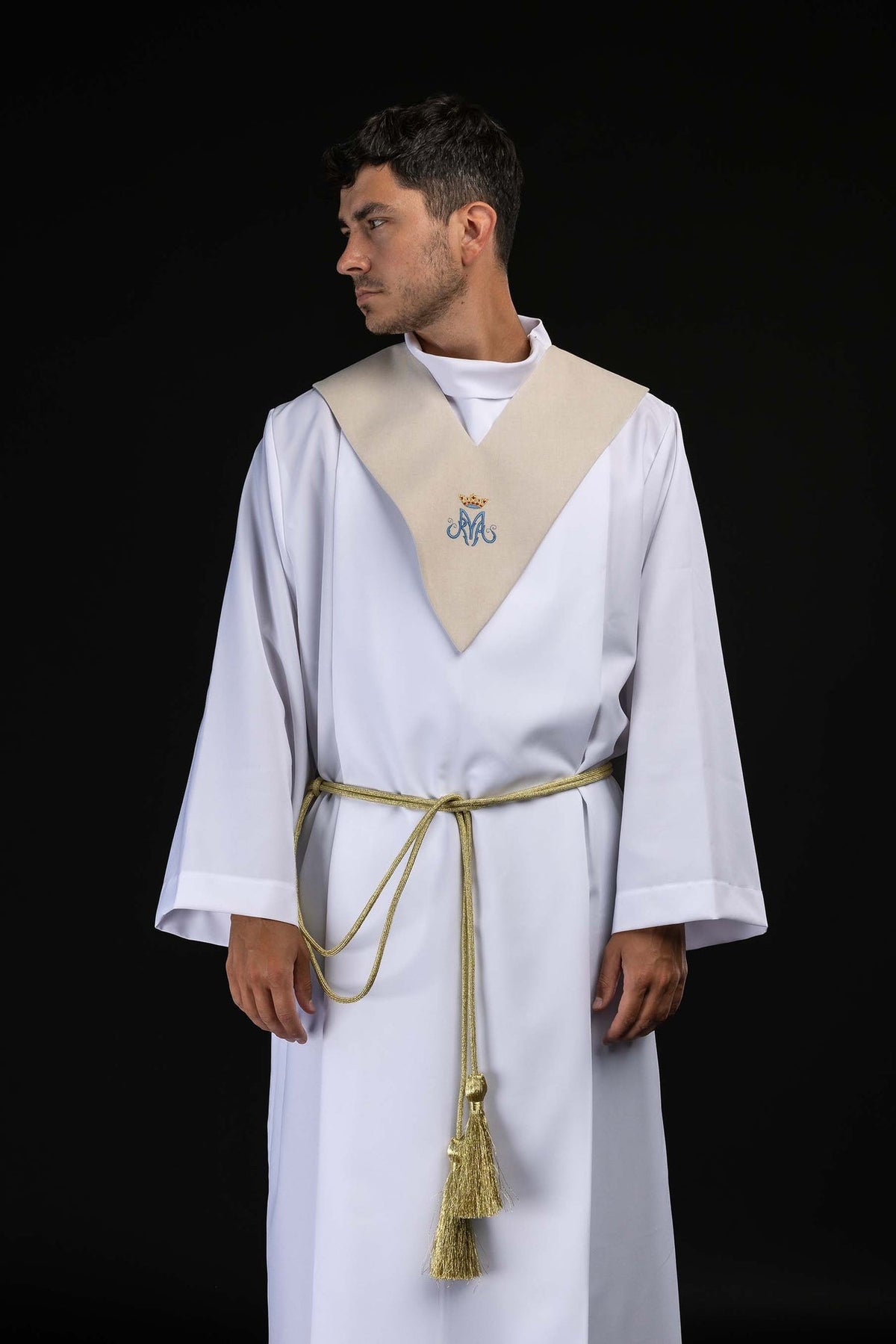 Escapulario para lectores en beige con bordado mariano