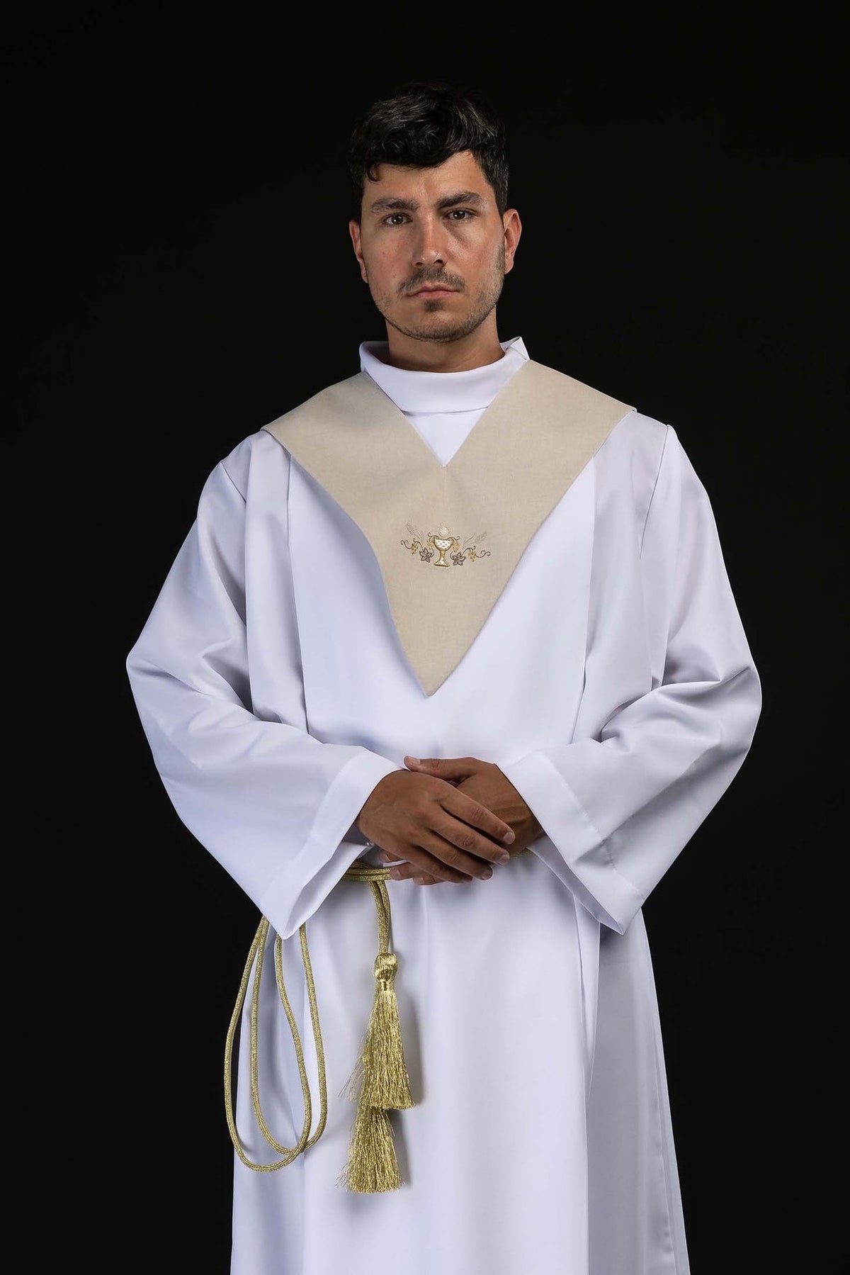 Paliusz para lector beige con bordado de cáliz eucarístico