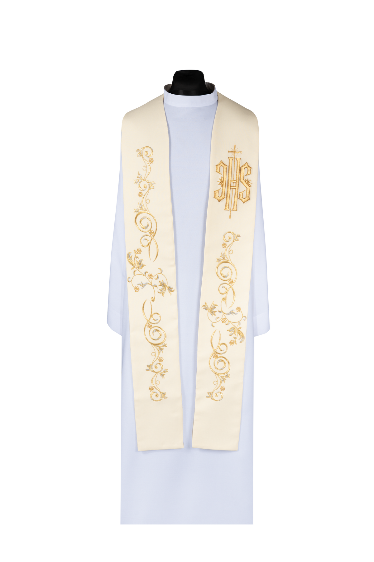 Estola sacerdotal bordada con IHS color crudo