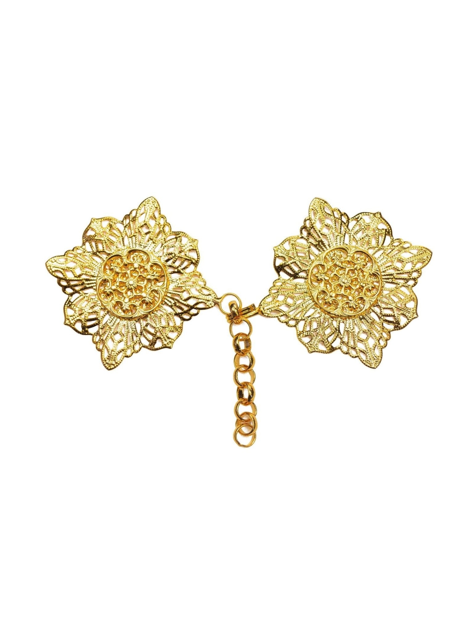 Broche dorado para capa y velo con símbolo de flor