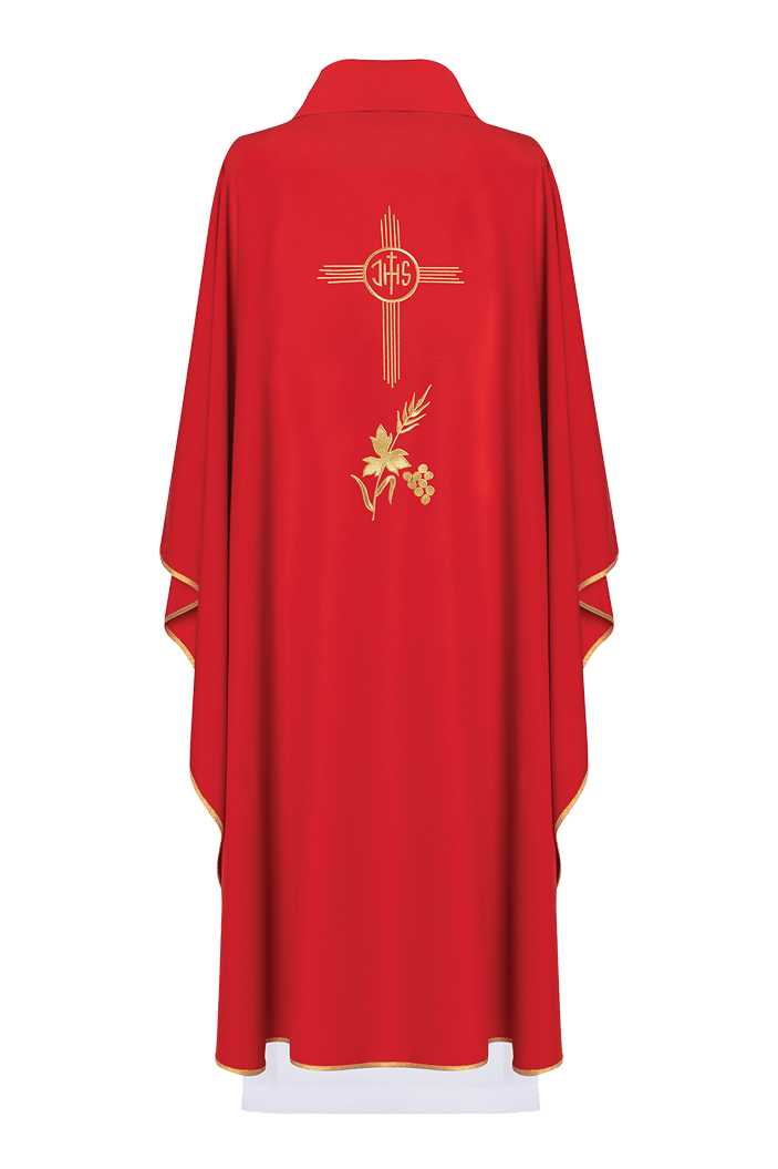 Casulla roja con bordado IHS