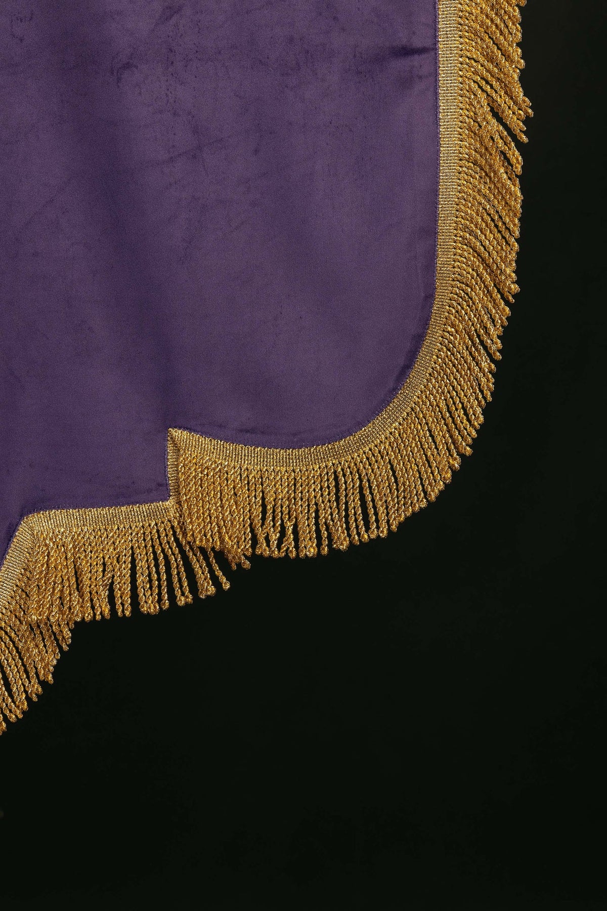 Estandarte morado, detalle del borde posterior con flecos dorados