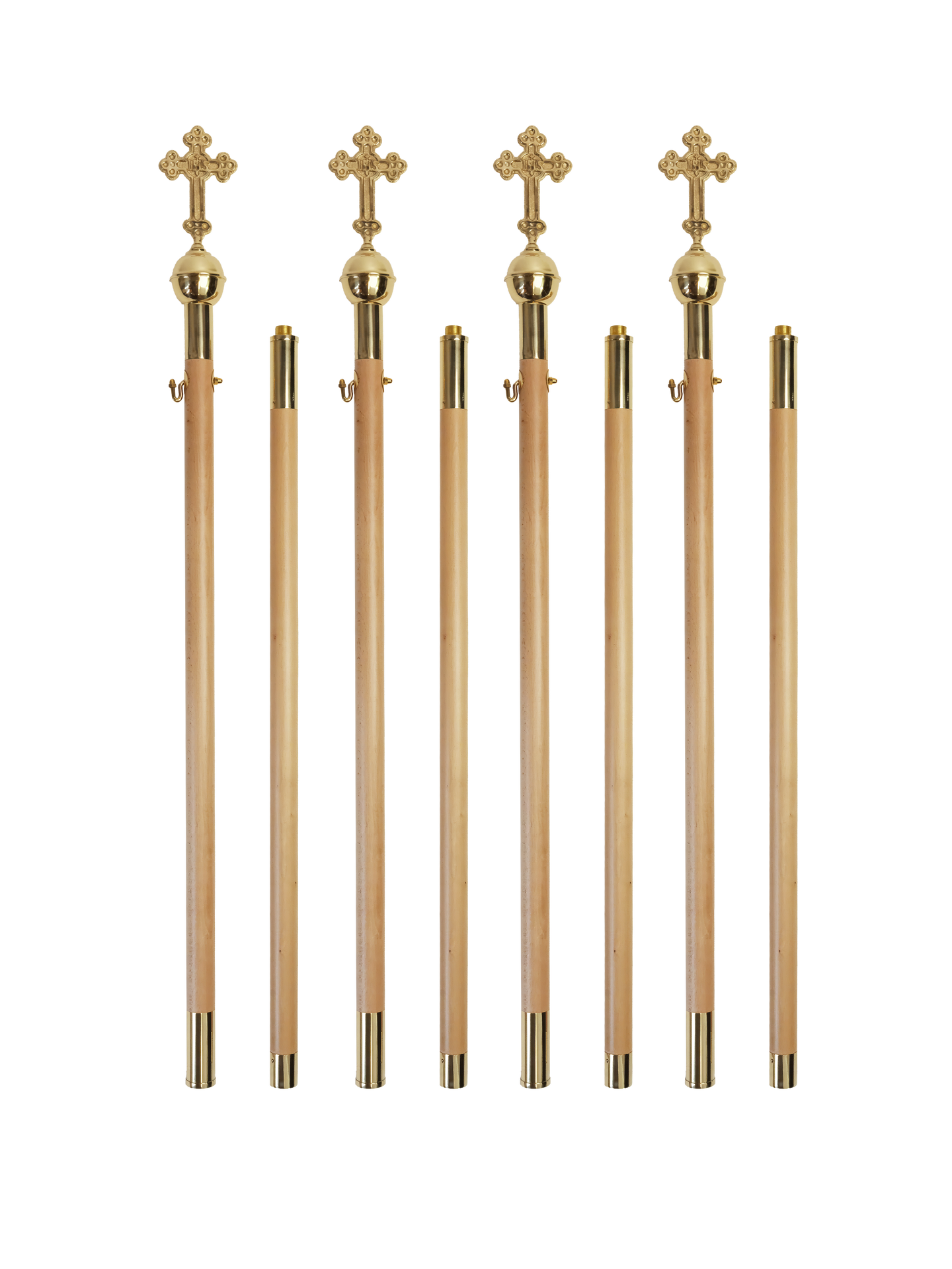 Varas para palio procesional de madera clara, 220 cm, juego de 4 piezas